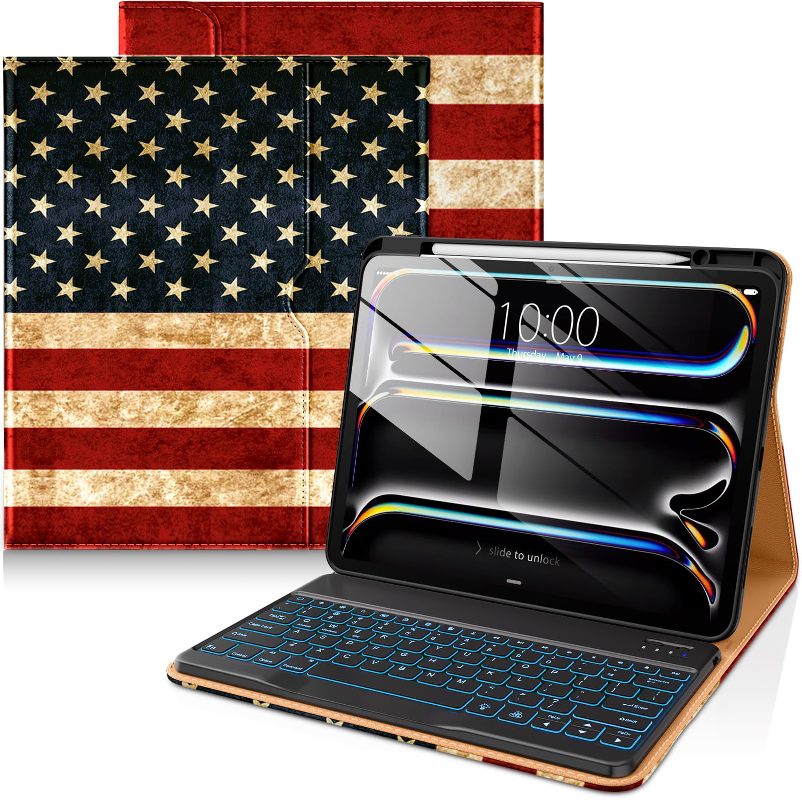 DTTO Keyboard Case for iPad Pro 13 Inch (M5) 2025 / (M4) 2024, US Flag
