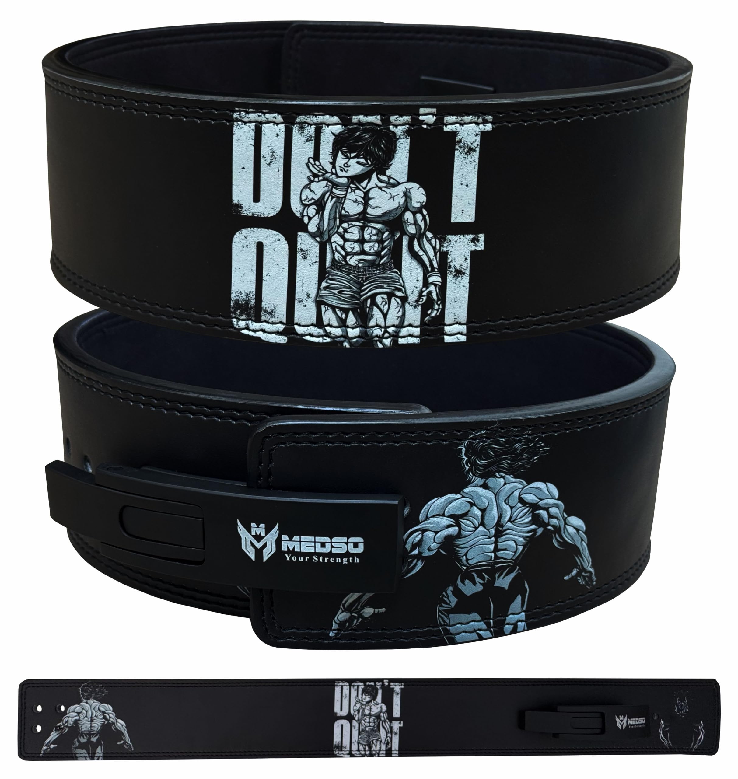 MEDSO Weightlifting Powerlifting Leather Belt 10-13MM Thick 4" Wide Lever Belt Back Support For Squat Deadlift Strength Training Men Women (H, M)