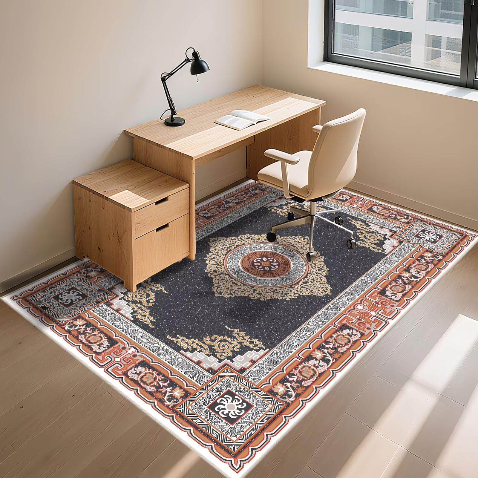 rutschfest Teppich Bettvorleger Grau 80x120cm, Weich Klein Vintage Blumenmuster für das Wohnzimmer
