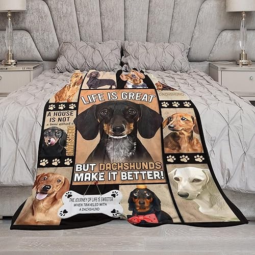 Miniatura 7 de Manta de perro Dachshund para niñas y niños, regalos de perro salchicha, manta para sofá cama, manta de franela suave y cálida para niños y adultos,
