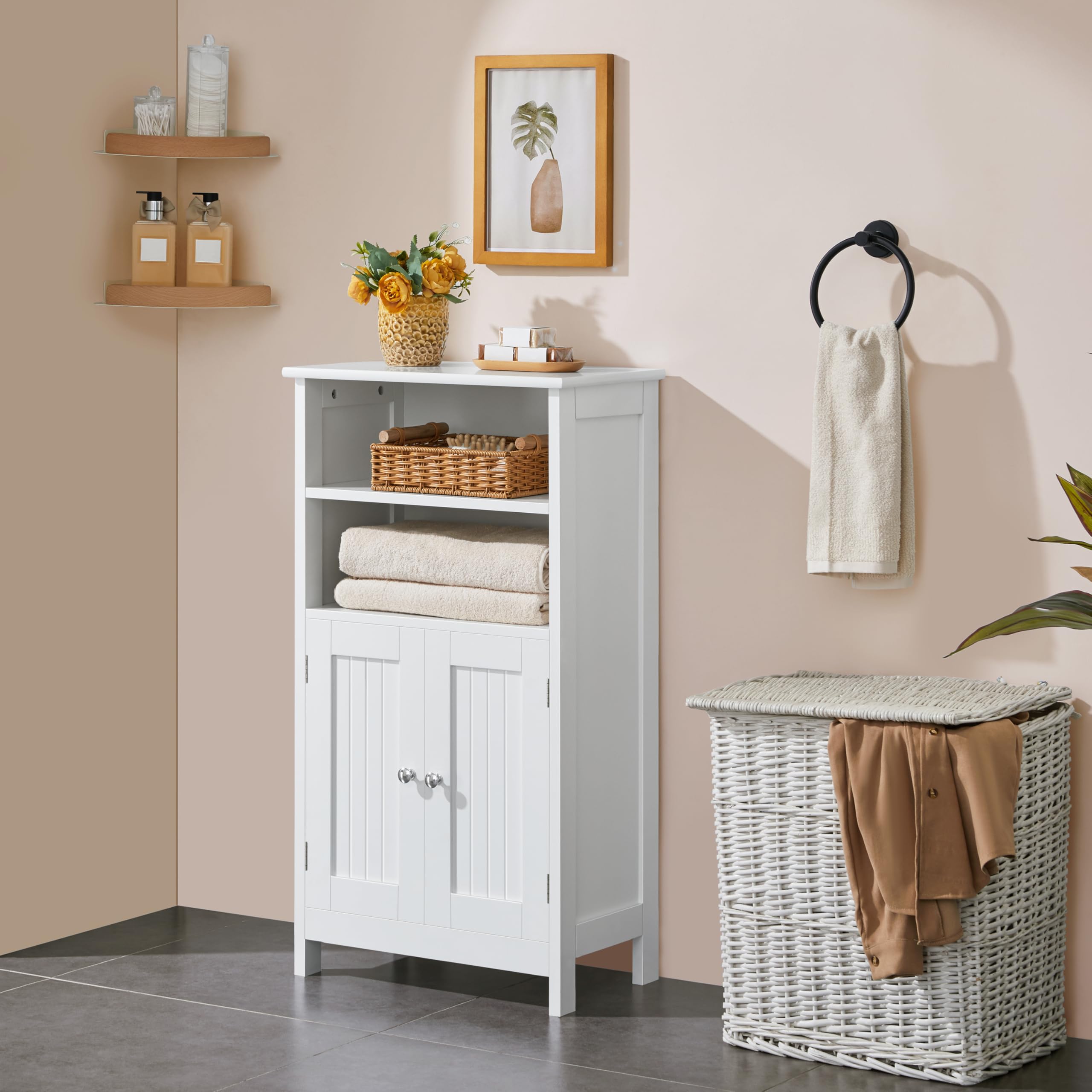 Yaheetech Badschrank Küchenschrank mit Doppeltür & Einstellbarem Regal Badkommode Sideboard Badezimmer/Wohnzimmer/Flur Weiß 50 * 30 * 92.5cm