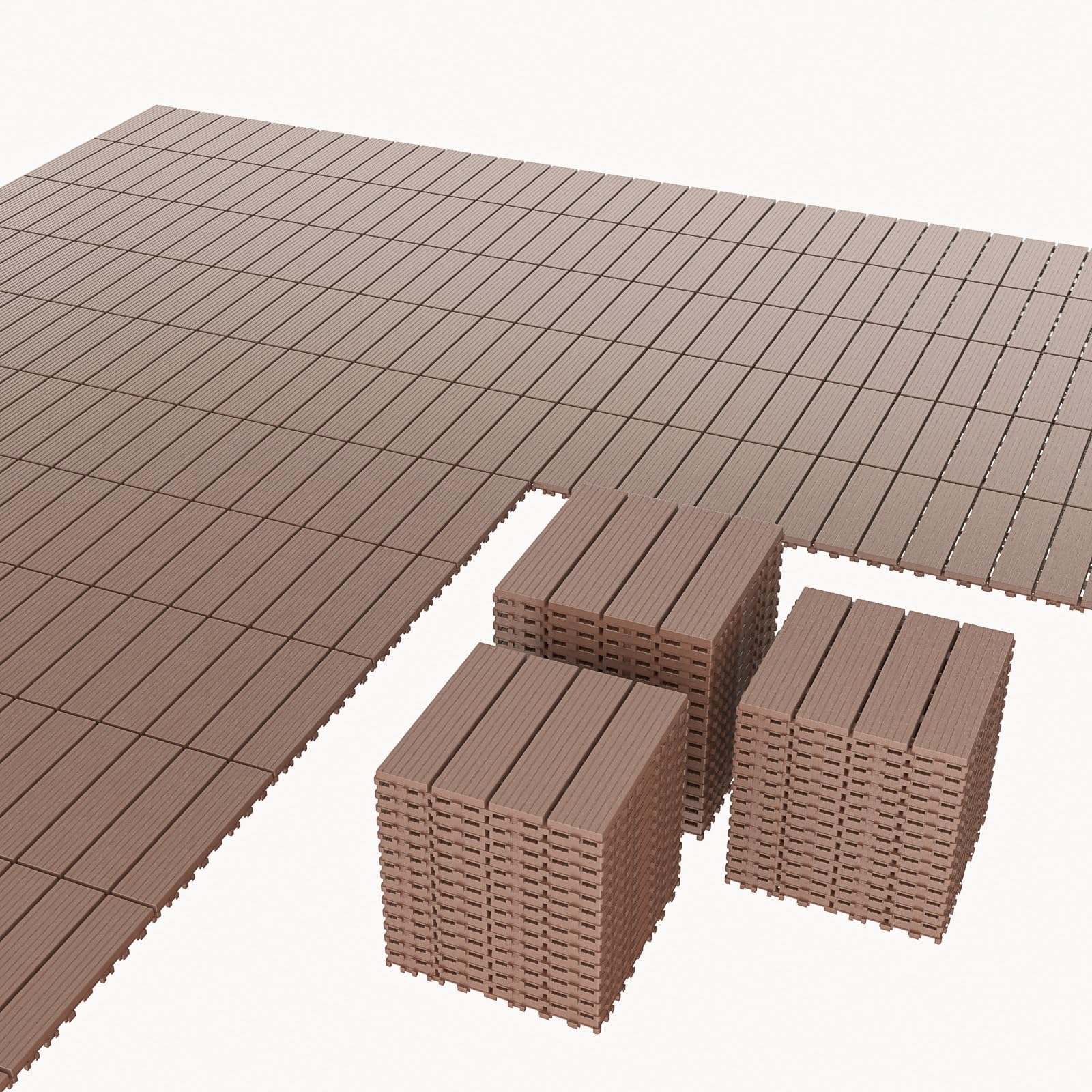 Airsell Interlocking Deck Tiles | Plastic Outdoor Flooring for Patio, Garden & Balcony | Waterproof & All-Weather | Anti-Slip Surface (Brown SGPK- 27 Pcs (27 Sq Ft))