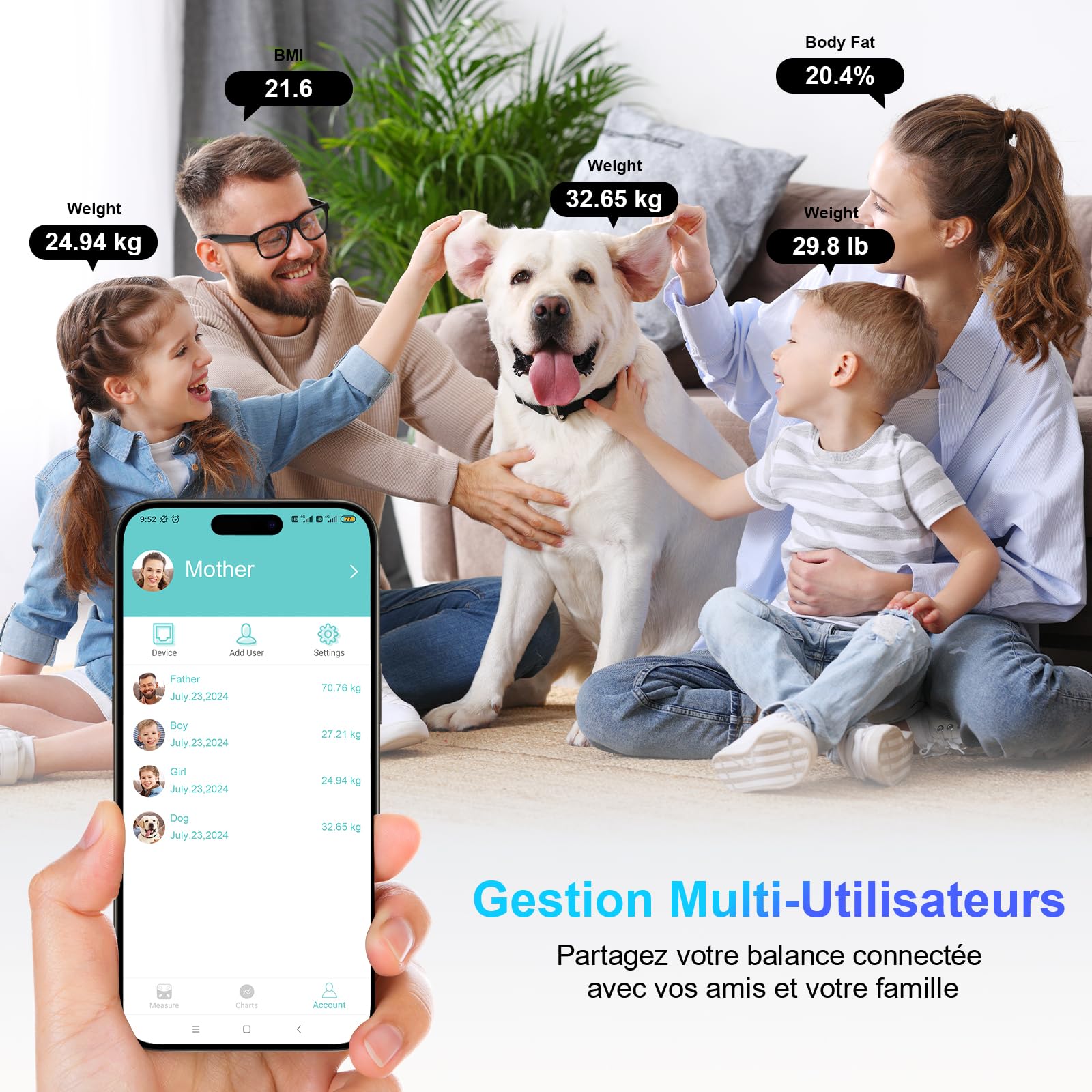 Balance Pèse Personne, Healthkeep Balance Impédancemètre Bluetooth Balance Connectée Haute Précision avec App 13 Indicateurs pour Andriod et iOS Max 180kg/400lb/28st, 28 * 28CM - Multicolore