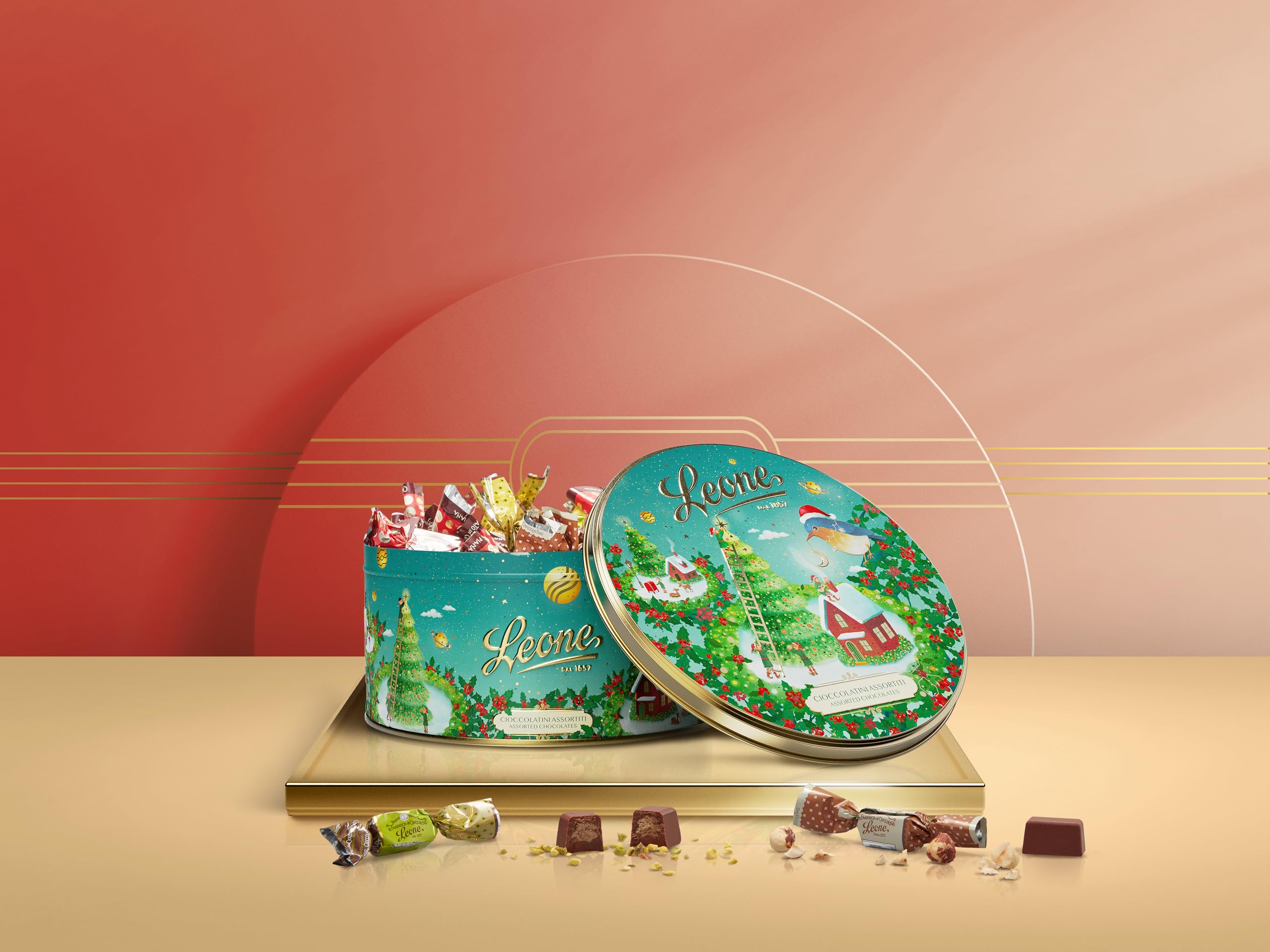 Leone 1857 - Boîte à Chapeau Leone - Chocolats Assortis - Idée Cadeau Gourmet Sans Gluten - 1 Boîte de 450g - Écrins Doux Enchantés - Noël