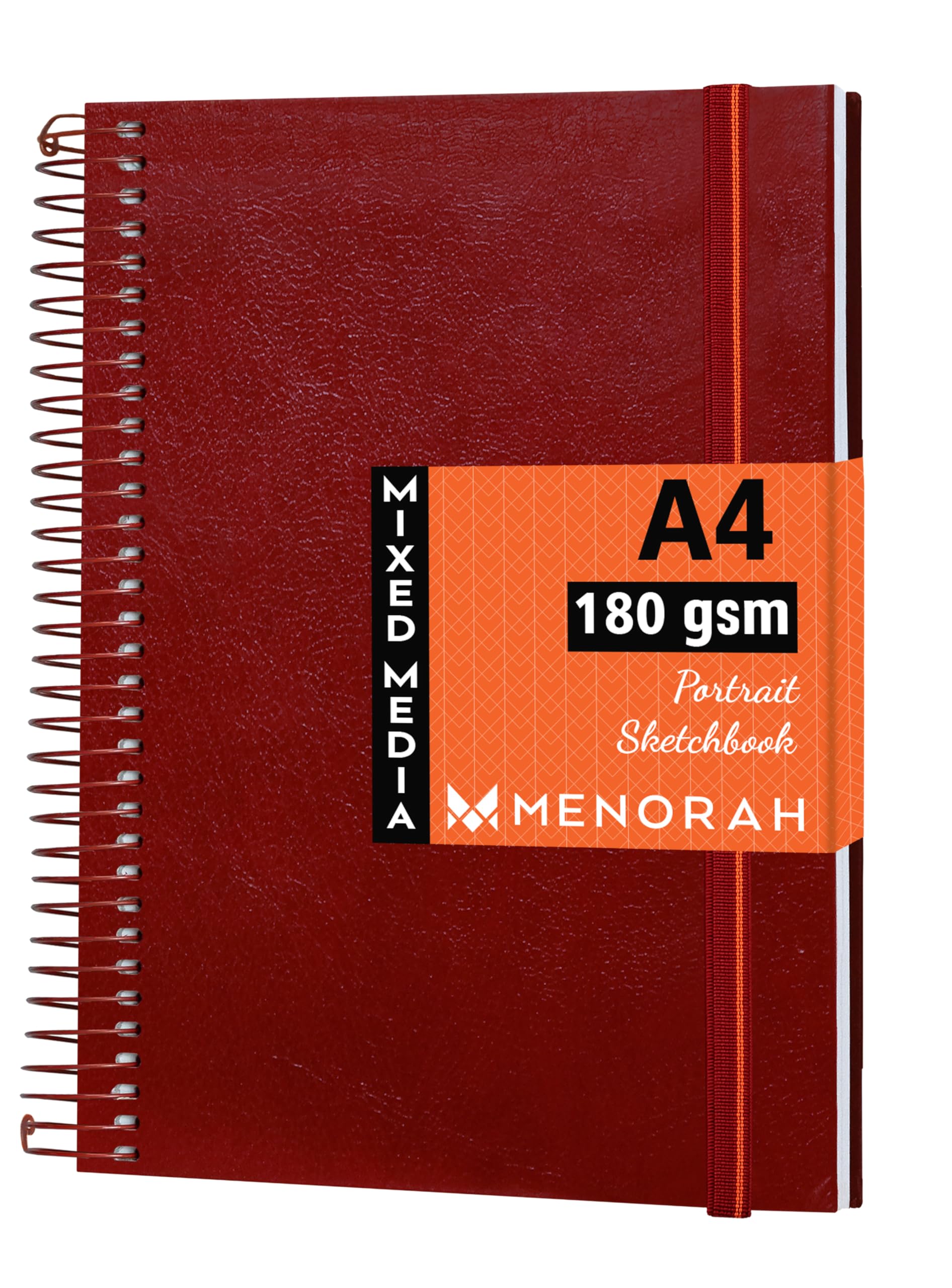 MENORAH - A4 SketchBooks for Artists - 180 GSM (100 Pages/50 Sheets) - Hard Spiral Bound, Drawing Book, Size (29.7 cm x 21 cm) - Solid Metal Spiral- Portrait(RED)