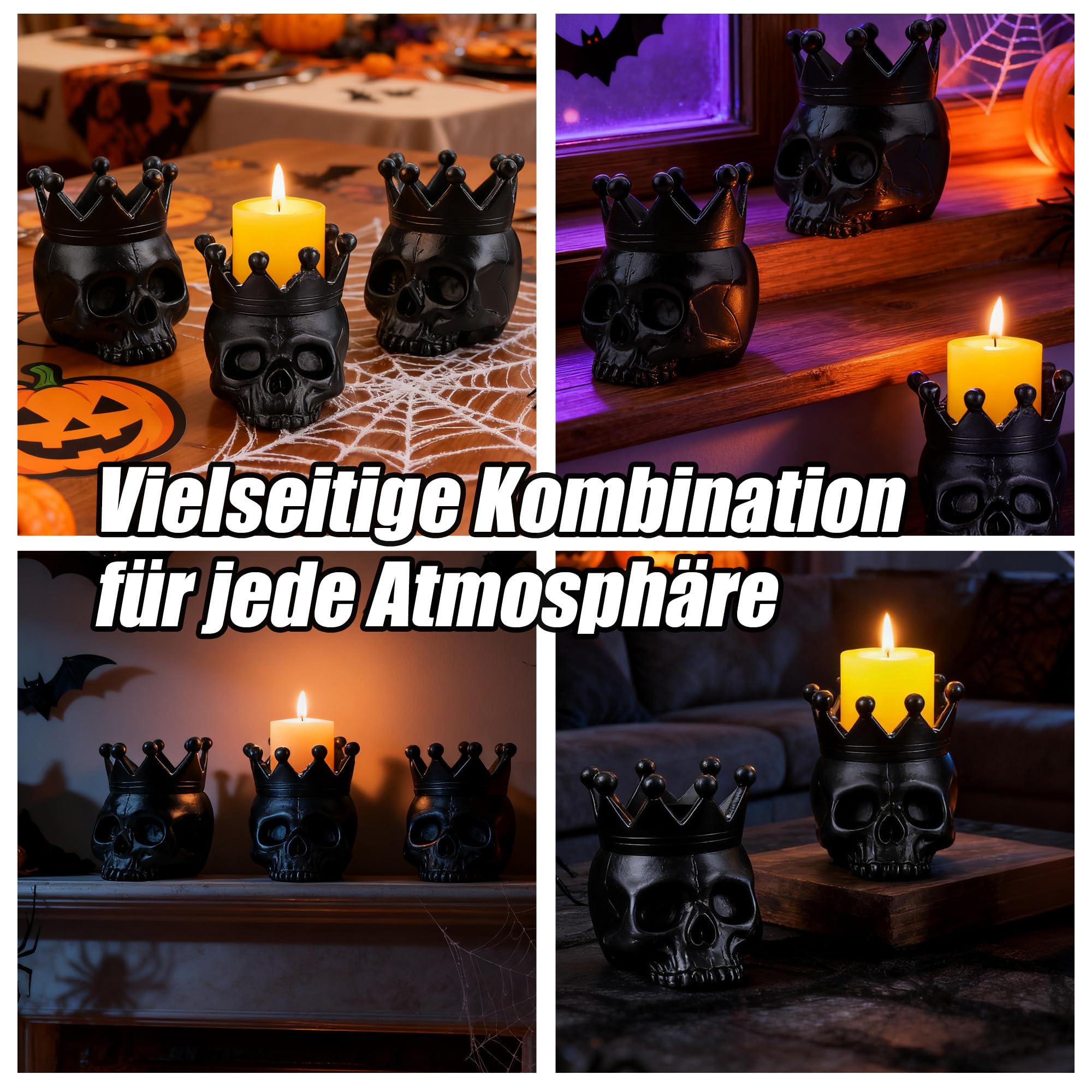 4 Stück Schädel Kerzenhalter Aus Kunstharz – Gothic Deko Für Halloween, Partys, Weihnachten