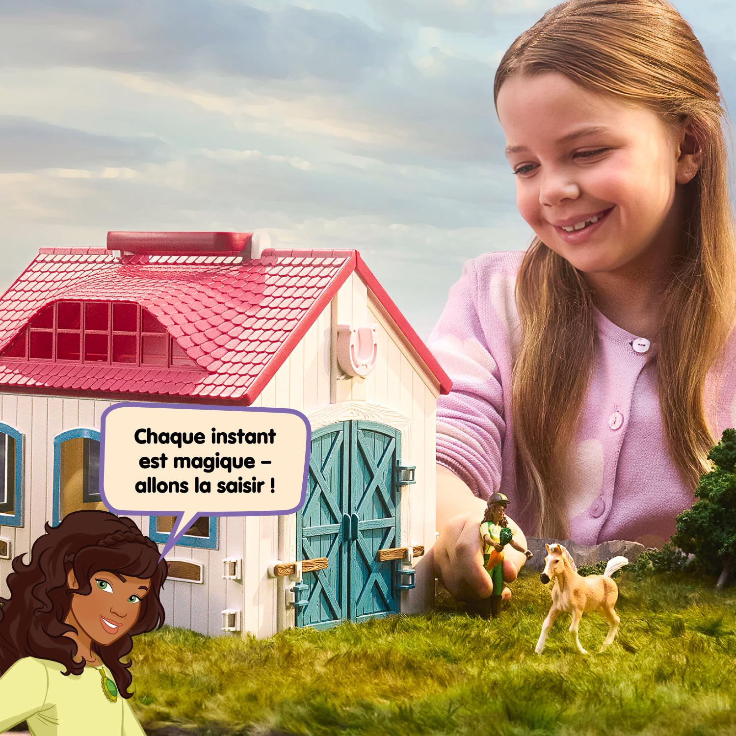 Schleich Horse Club | Écurie transportable “Petit Fer à Cheval” 42703 | Set avec écurie, 2 Chevaux, Figurine Mobile & Accessoires pour Enfants | Jouet dès 5 Ans | 60 pièces