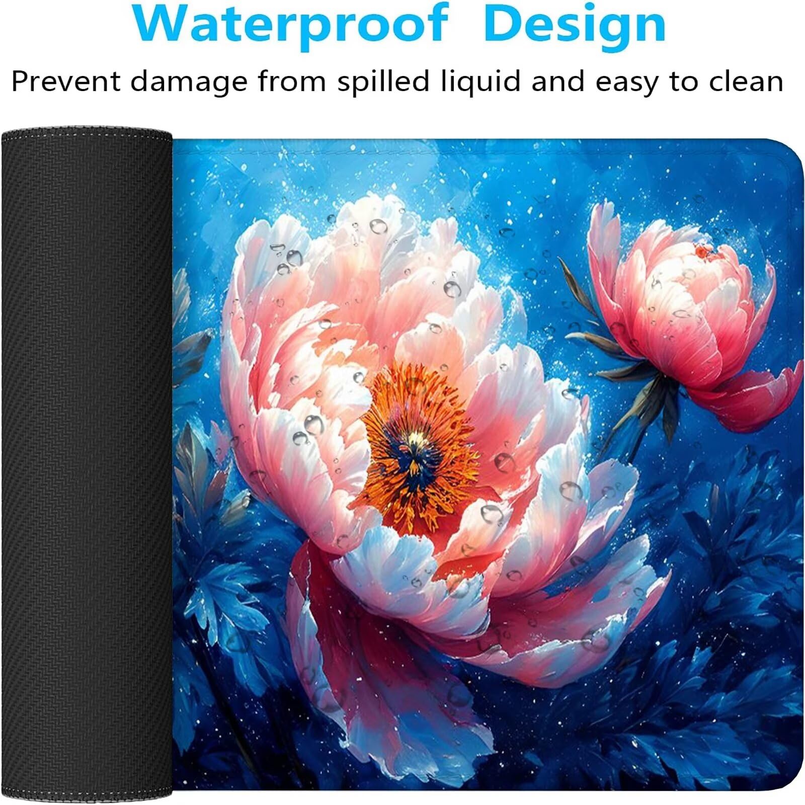 Blu Tappetino Mouse Gaming, Tappetino Mouse XXL 1200 x 500 mm, Tappetino Mouse Fiore, Mouse Pad con Base Antiscivolo, Bordi Cuciti Tappetino per Mouse, Tappetino Mouse Gaming di Alta Precisione S-163