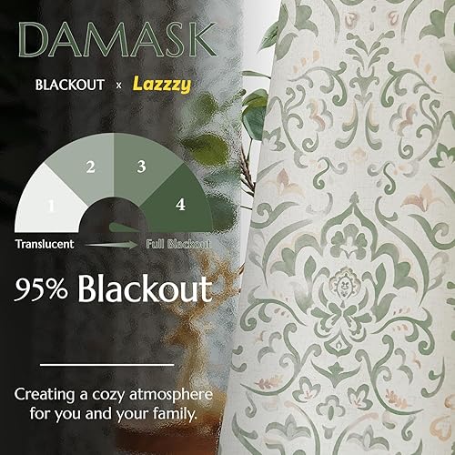 Miniatura 4 de Lazzzy Cortinas opacas de damasco salvia de 96 pulgadas de largo para dormitorio, sala de estar, estampado floral verde, tratamiento de ventana con