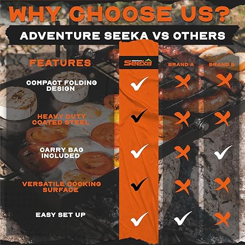 Miniatura 8 de Adv Seeka - Parrilla plegable resistente de 24 pulgadas, parrilla de fogata con diseño de parrilla plegable para almacenamiento compacto. Rejilla y