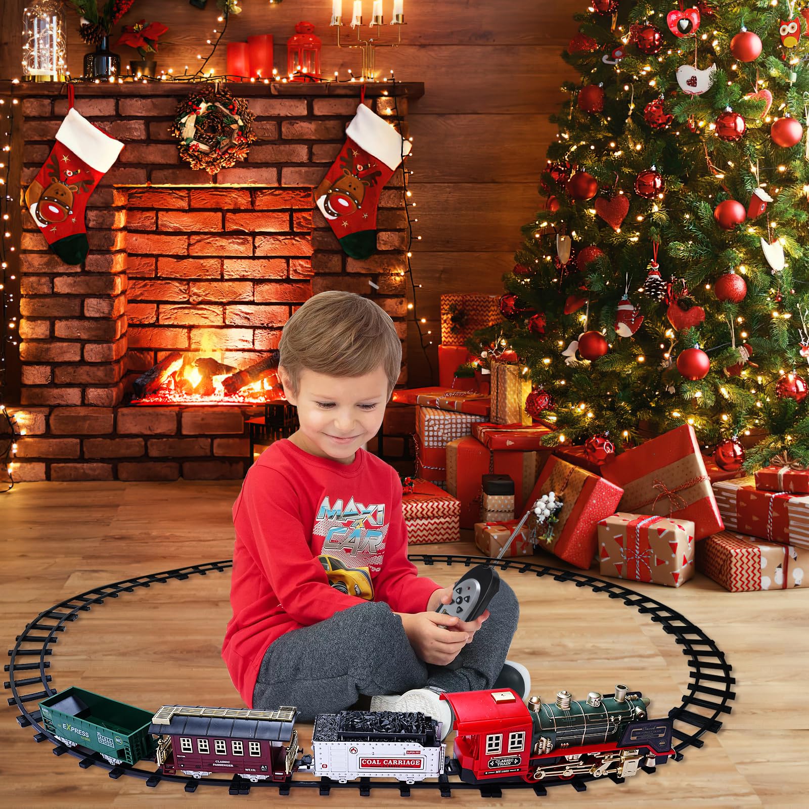 Kerstboom Met Trein DeAO Elektrische Kersttreinset Met Rails | Licht & Geluid - Speelgoedtrein Voor Onder De Kerstboom Elektrische Trein