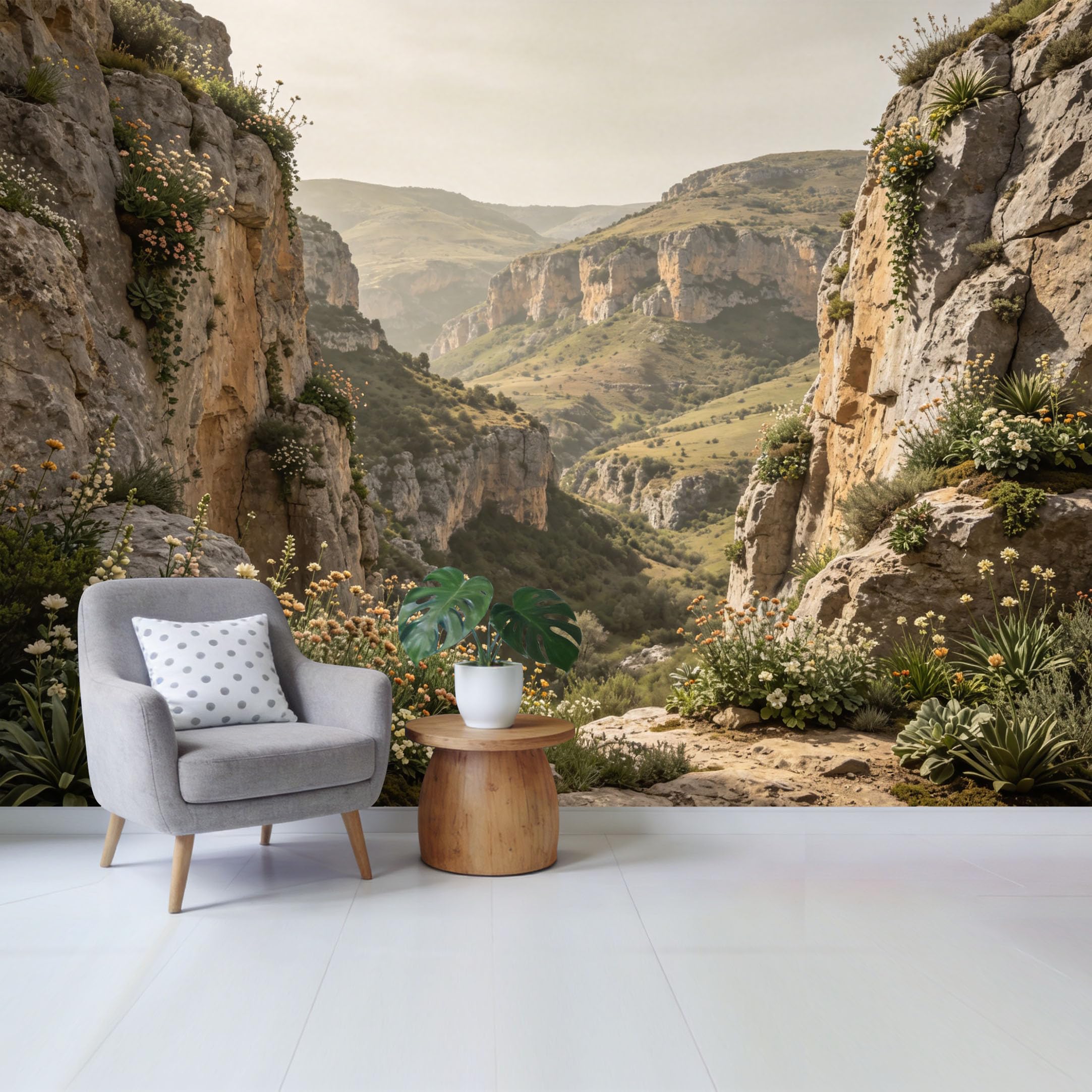 Qzlithotic Yq2605250829 Custom Size Wall Mural Majestic Rocky Canyon Landscape Botanical Mountain View 3D Trompe L'oeil Selfadhesive Wall Fabric Removable Wallpaper For Home Office Decor