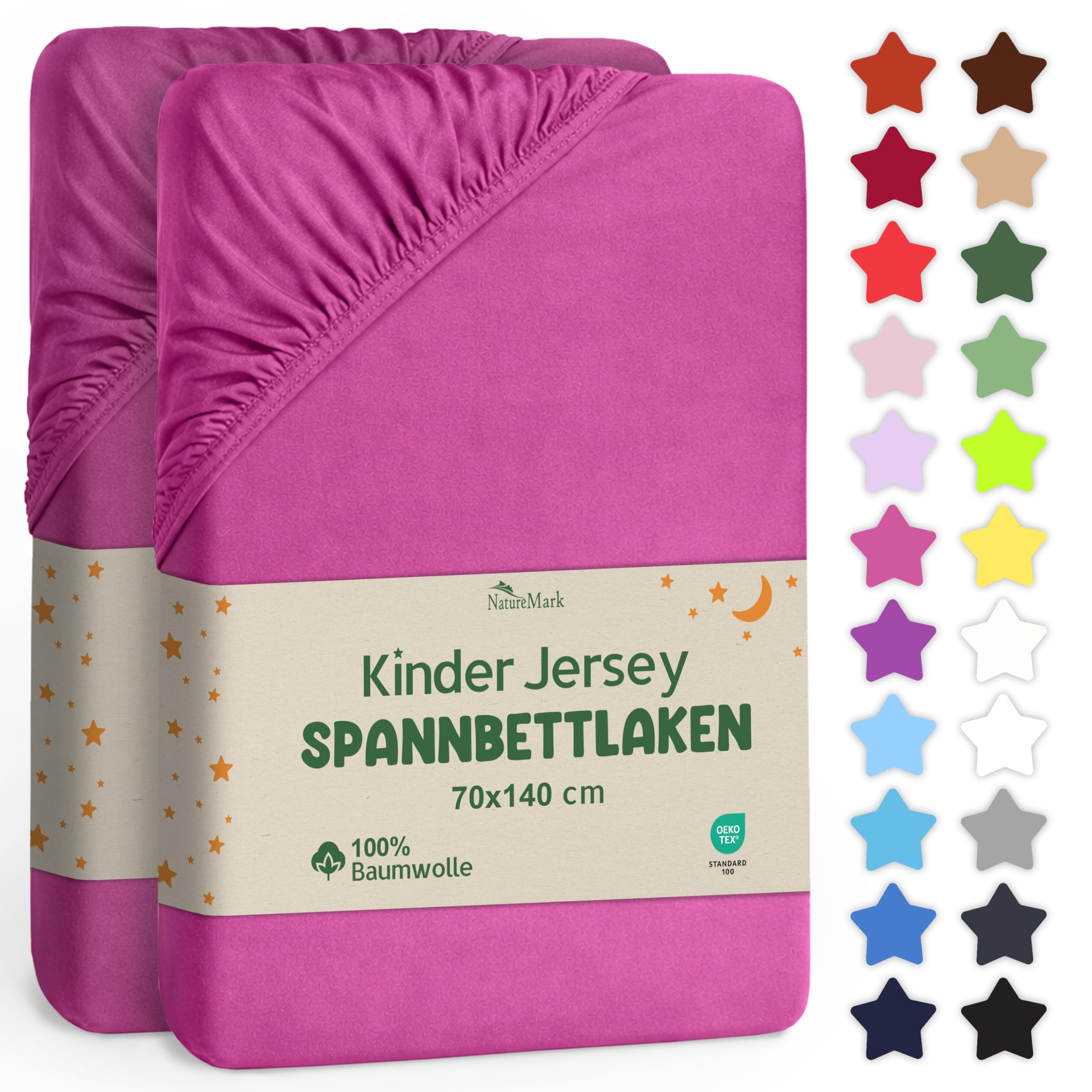 NatureMark Kinder Spannbettlaken 70x140 cm – Weiches Jersey, 100% Baumwolle, 2er Set für Babybett und Kinderbett, Pink