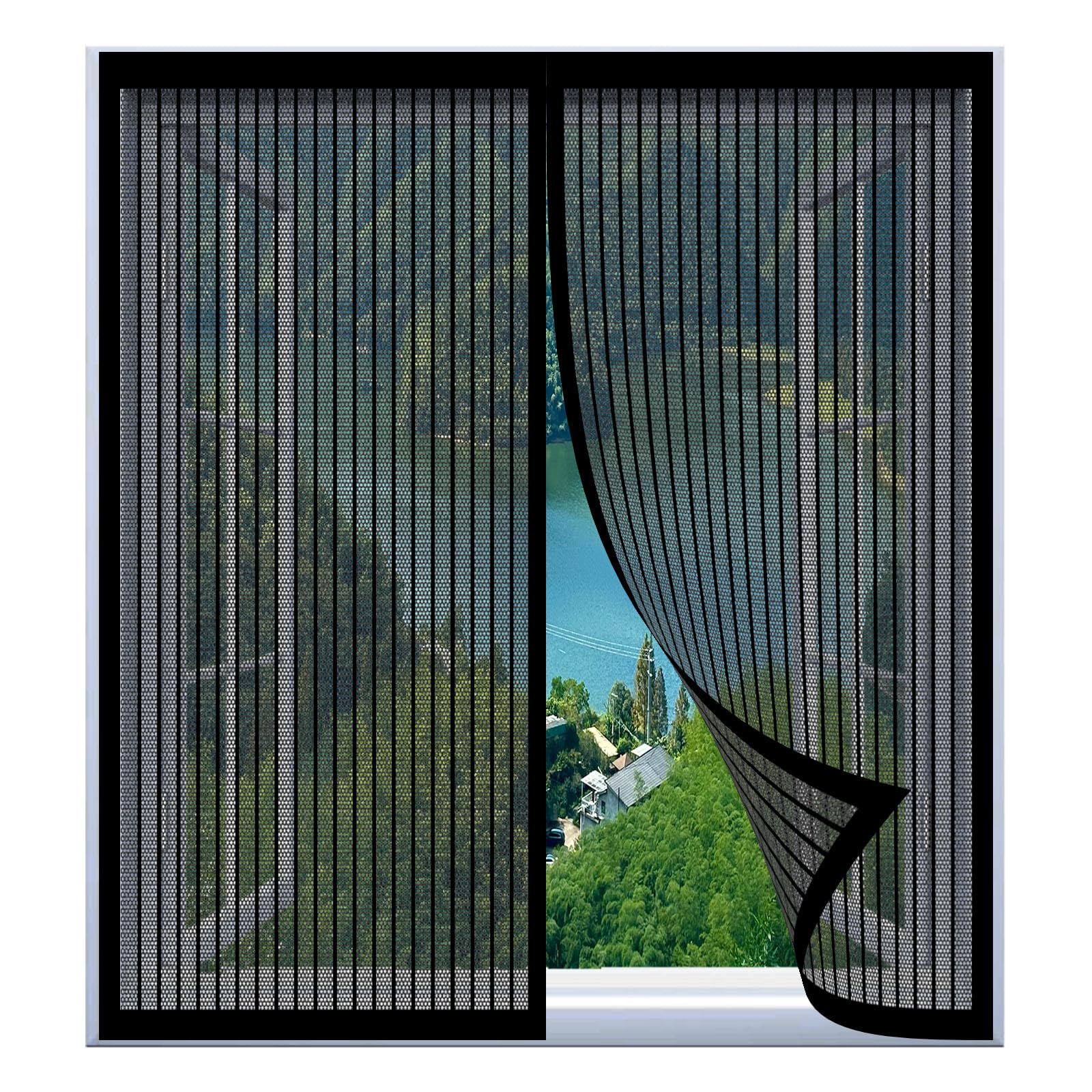Yuanwan Black Magnetic Fly Screens For Windows 105 X 117 Cm Easy Installation No Drilling Or Screwing Reinforced Mesh Curtain Entry Door Mesh For Windows Nets To Keep Bugs Out,