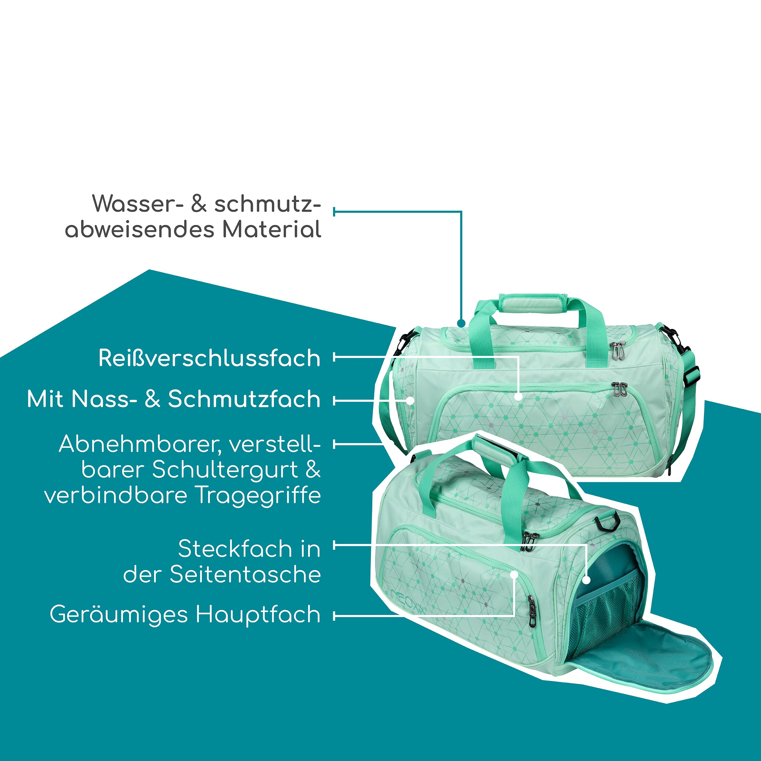 Neoxx - Move Sporttasche - 25L, großes Hauptfach, Nassfach, 2 Tragegriffe, Verstellbarer Schultergurt