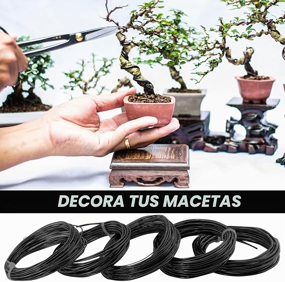 Bonsai Wire for Crafts Kit Bonsai Beginners of 5 Sizes Anodized Aluminium Wire-1 mm, 1.5 mm, 2 mm, 2.5 mm, 3 mm (50 Metres Total, 5 Sizes, Black)