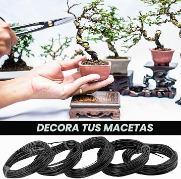 Bonsai Wire for Crafts Kit Bonsai Beginners of 5 Sizes Anodized Aluminium Wire-1 mm, 1.5 mm, 2 mm, 2.5 mm, 3 mm (50 Metres Total, 5 Sizes, Black)