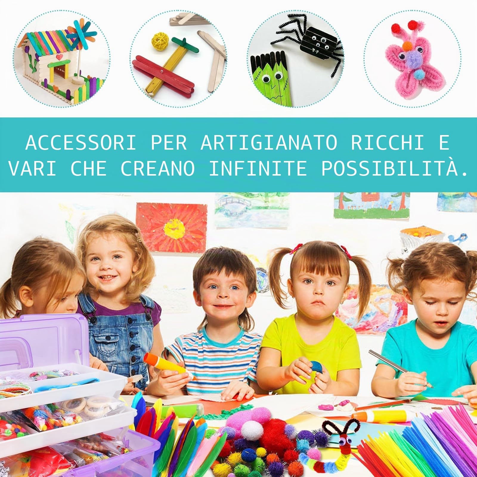TAVADA Lavoretti Creativi per Bambini, 3000+PCS DIY Art Craft Set, Kit Artigianali Giochi Kids Mestiere Fai da Te Decorazioni Giocattoli, Accessori per Artigianato