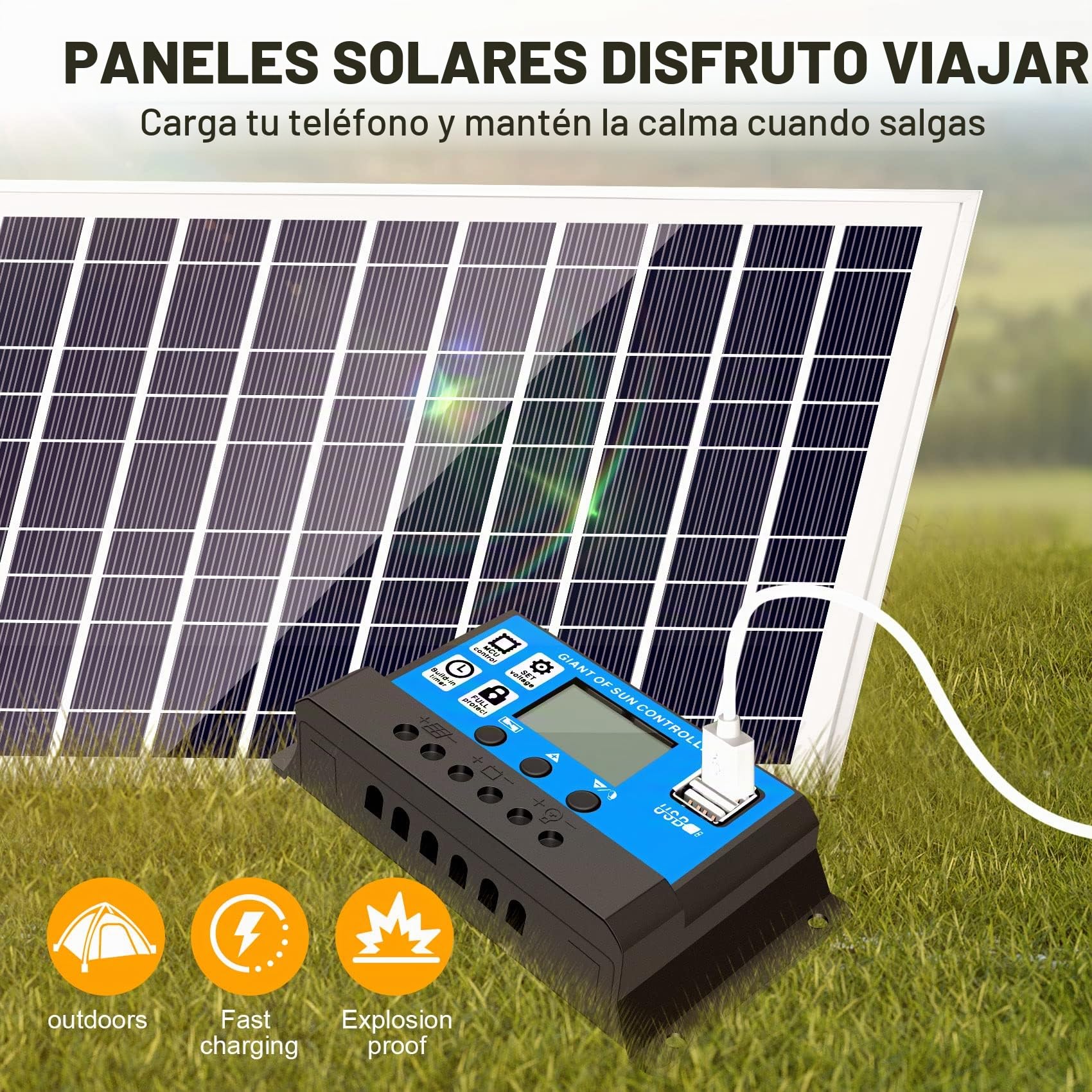 Cargador de batería con panel solar de 30 W y 12 V + controlador de 40 A para caravana, coche, , casa, camping