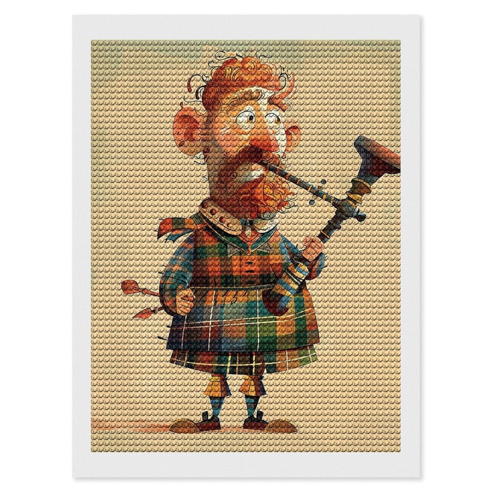 DWVTSLH Cartoon Scottish Bagpipe Diamond Painting Kits for Adults, Personalized Diamond Photo Art Full Drill, DIY 5D Diamond Art Painting Kits for Beginners, Home Wall Decor 12"x16"