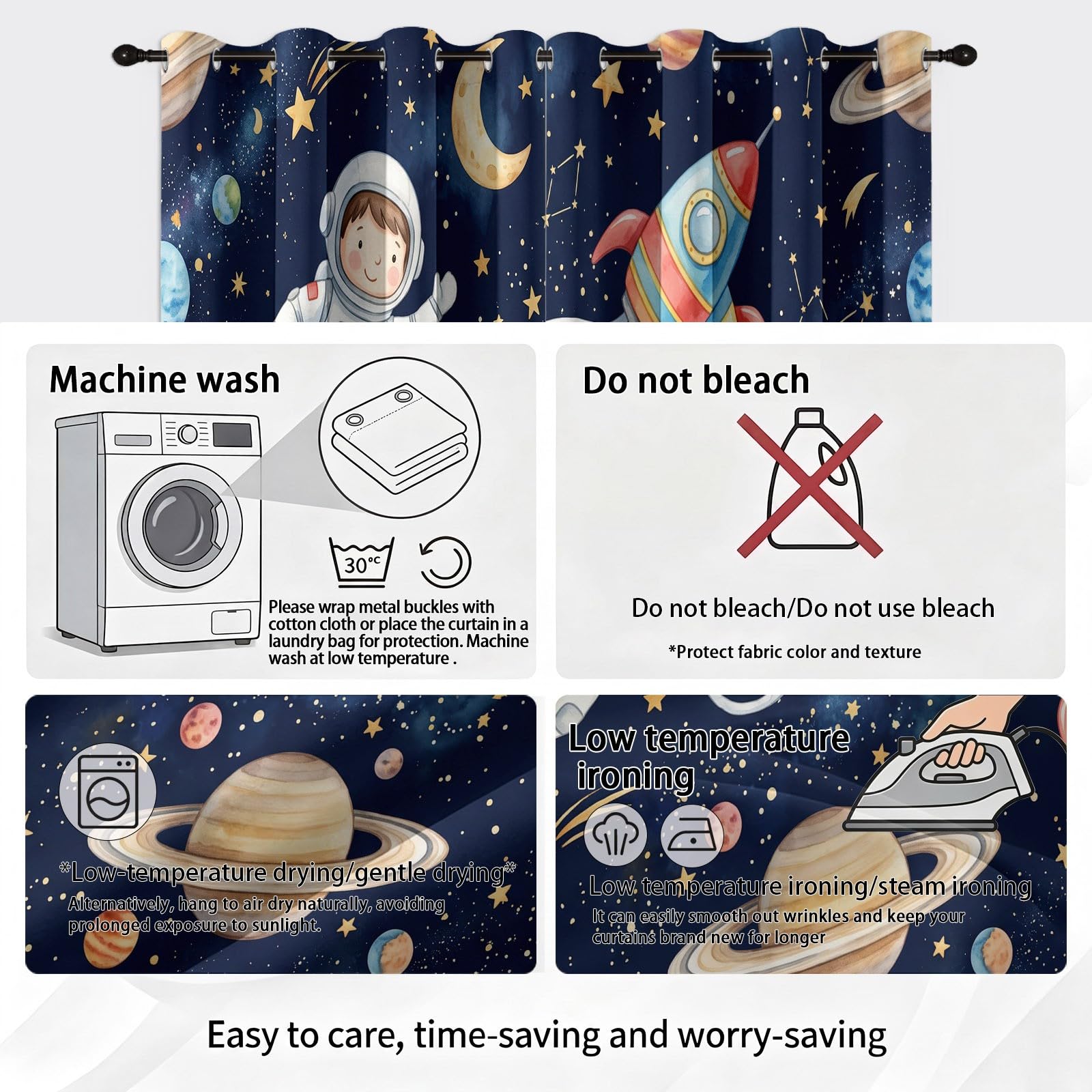 Rideaux Occultant Espace Véhicule, Rideaux Occultant Fusée Spatiale Ludiques en Dessin Animé Rideau Thermiques Isolant Anti Froid et Chaleur Rideau à Oeillets pour Pépinière, 2 PCS, 91.5L X 214H cm