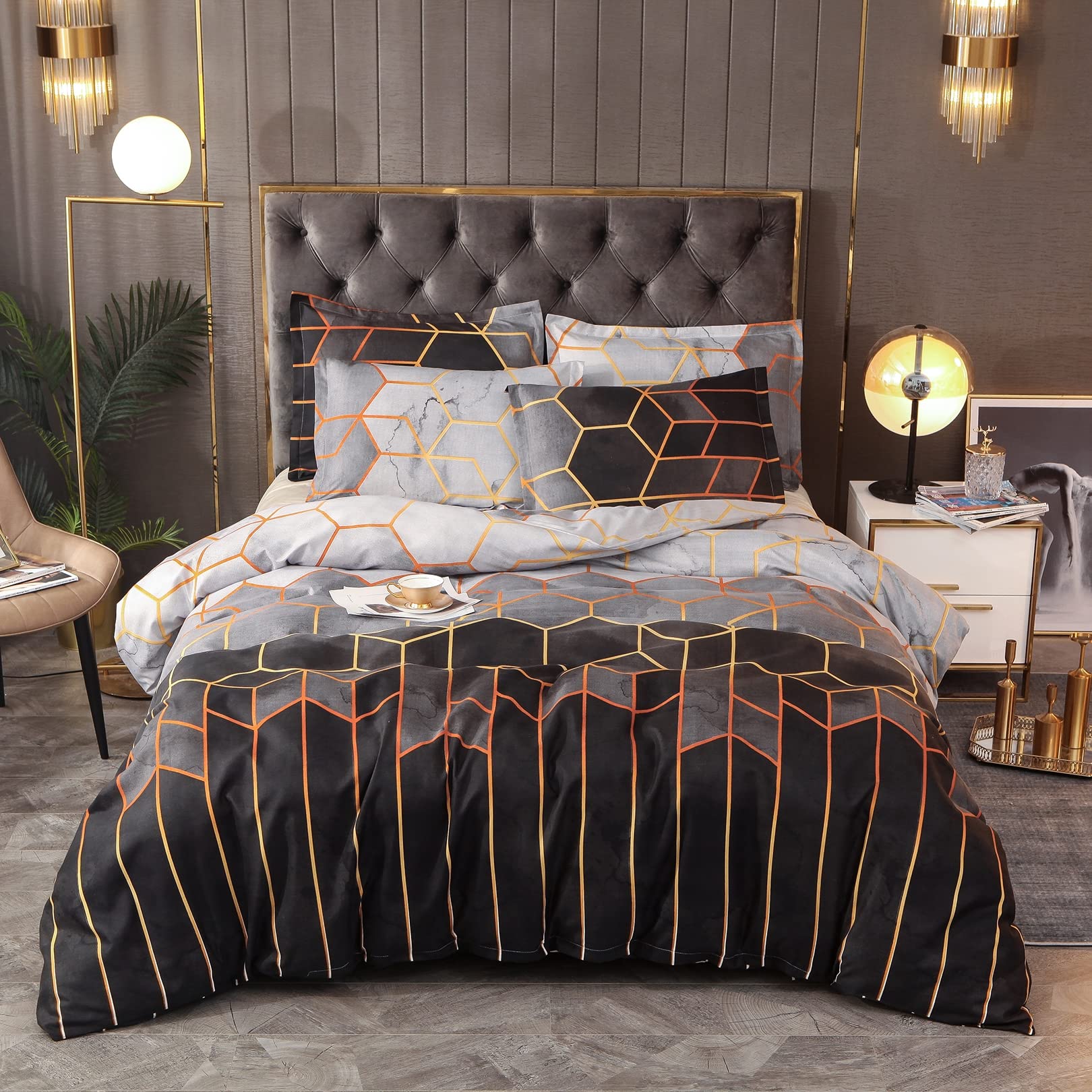 ALEjon Juego de Cama Doble Geométrica de Microfibra, 220 x 240 cm, con 2 Fundas de Almohada