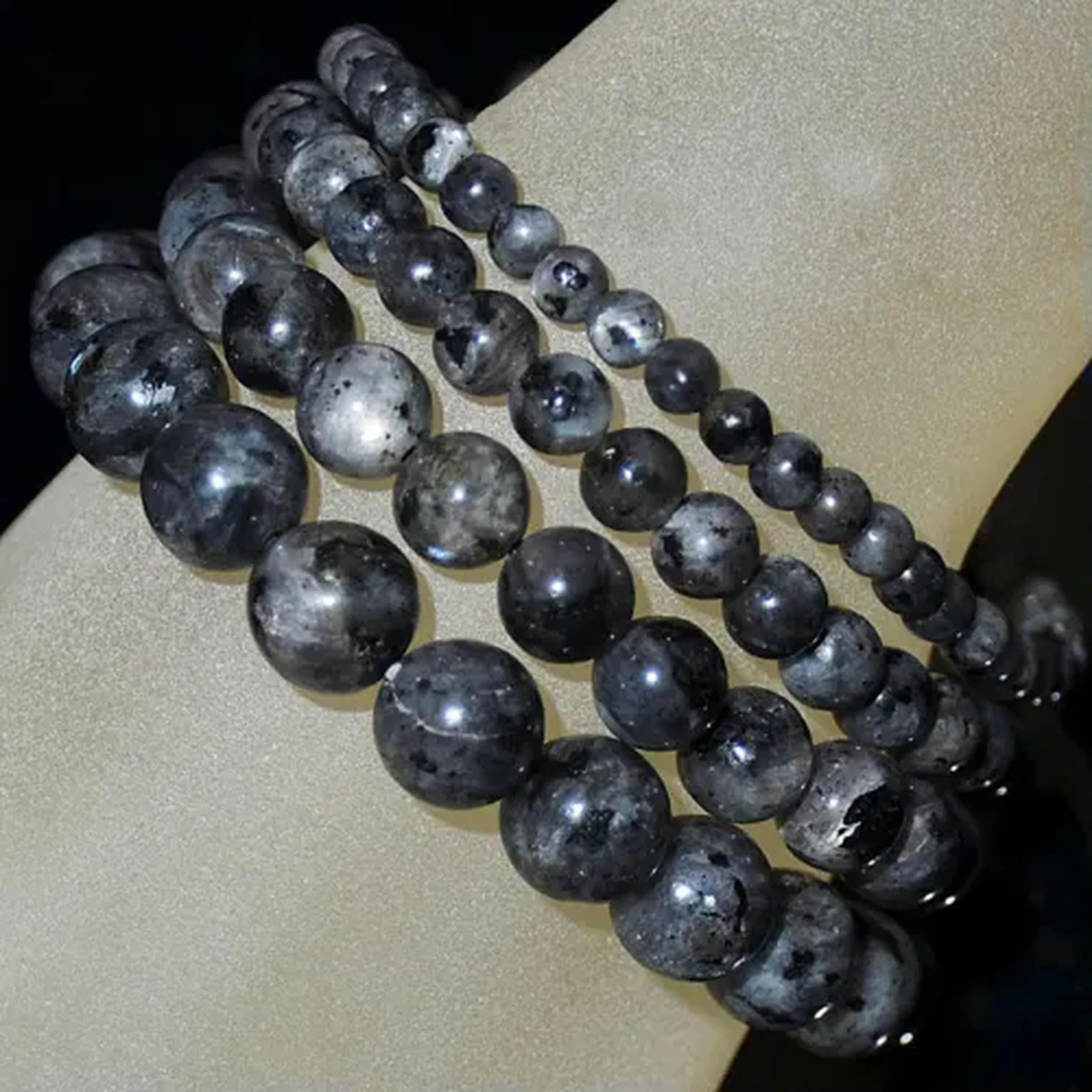 Pulsera elástica de Cuentas Redondas de Piedras Preciosas Naturales, Hecha a Mano, de 4 mm, 6 mm, 8 mm y 10 mm (7,5" - 10 mm - 31 larvikita labradorita)