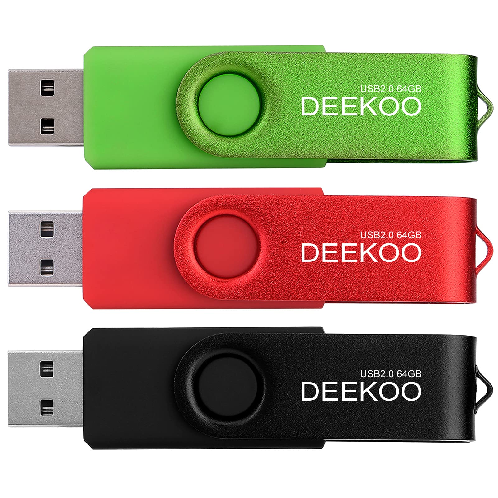 DEEKOO Flash Drive 64GB Thumb Drives Memory Sticks Jump Drive 3Pack 64GB USB 2.0 Flash Drives Mixed Colors: Black Red Green