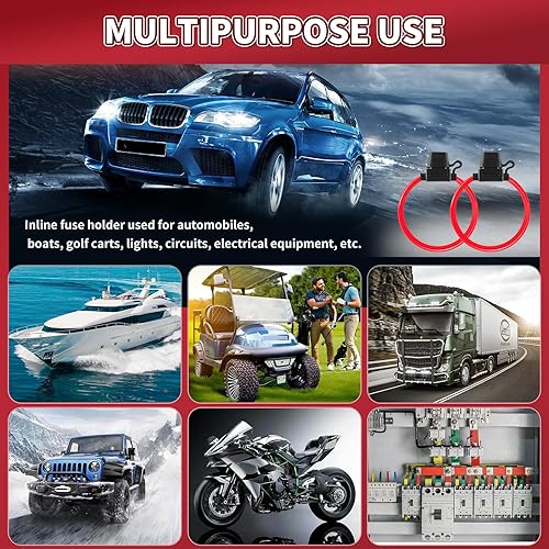 Miniatura 6 de Portafusibles en línea de 12 V, 2 piezas, mini portafusibles de calibre 16 de 13.8 pulgadas, portafusibles de hoja con tapa impermeable, fusibles de