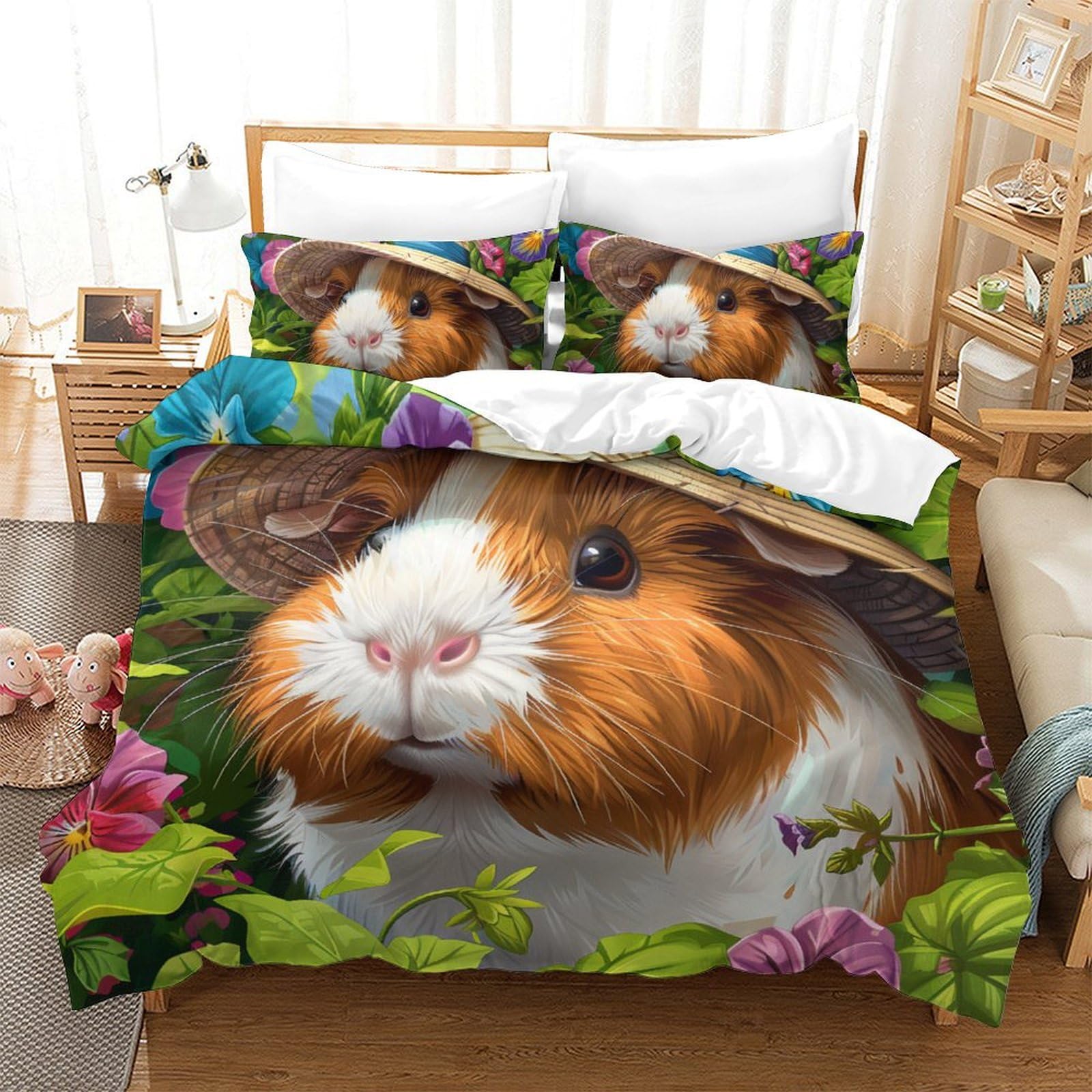 Housse de couette hamster en microfibre respirante et anti-plis pour lit double