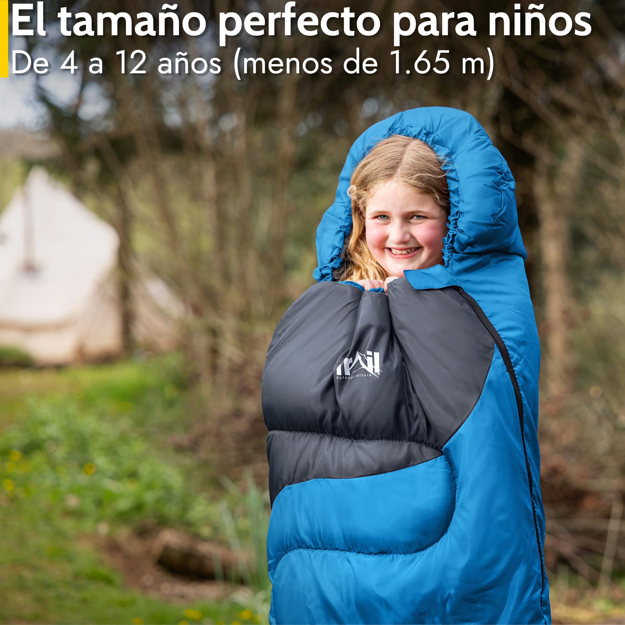 Trail Saco de Dormir Niños Overnight Adventure Estilo Momia – Saco de Dormir Ligero para 3 Estaciones 300gsm – Saco de Dormir Niño o Niña con Bolsa Mochila