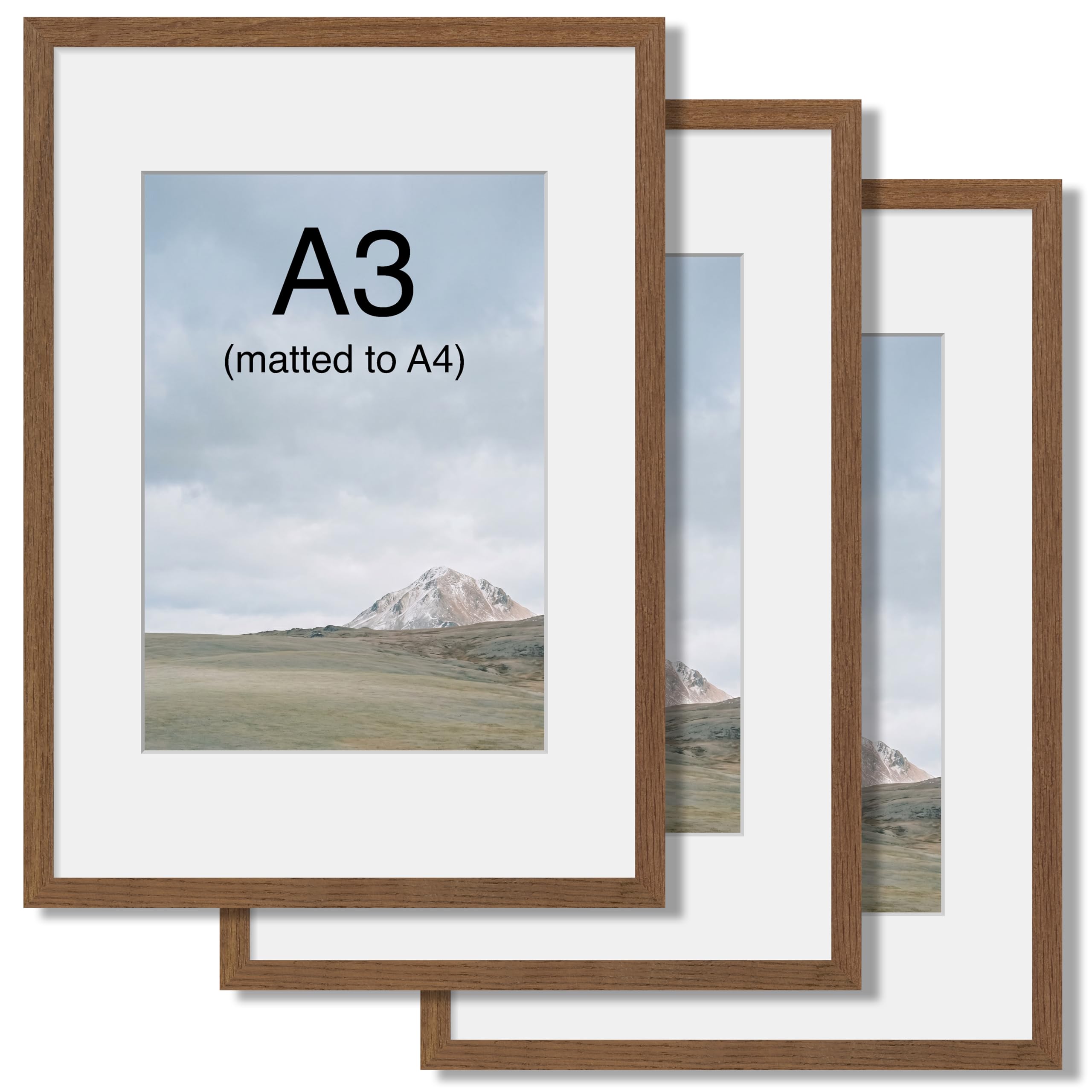 A3 Picture Frame, 100% Solid Wood Frame with Tempered Glass,3 Pack,A3 Frame with Mat for A4 Photo, Wall Mountable A3 Poster Frame for Photos Certificates Art Print Posters, Home Office Gallery Décor