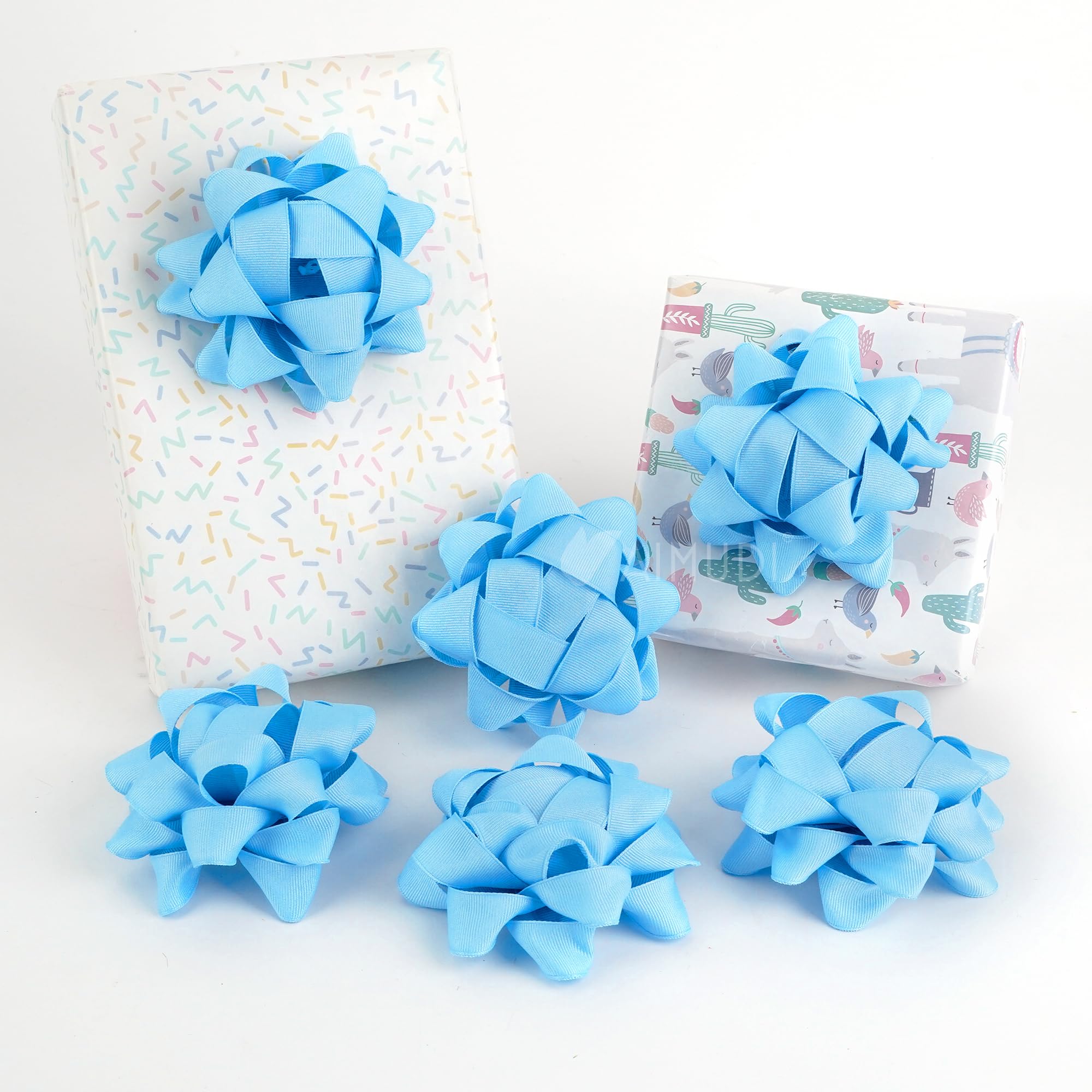 AIMUDI Baby Blue Bows for Gift Wrapping 4.5'' Grosgrain Gift Bows Self Adhesive Bows for Presents Baskets Birthday Party Holiday Baby Shower Wedding