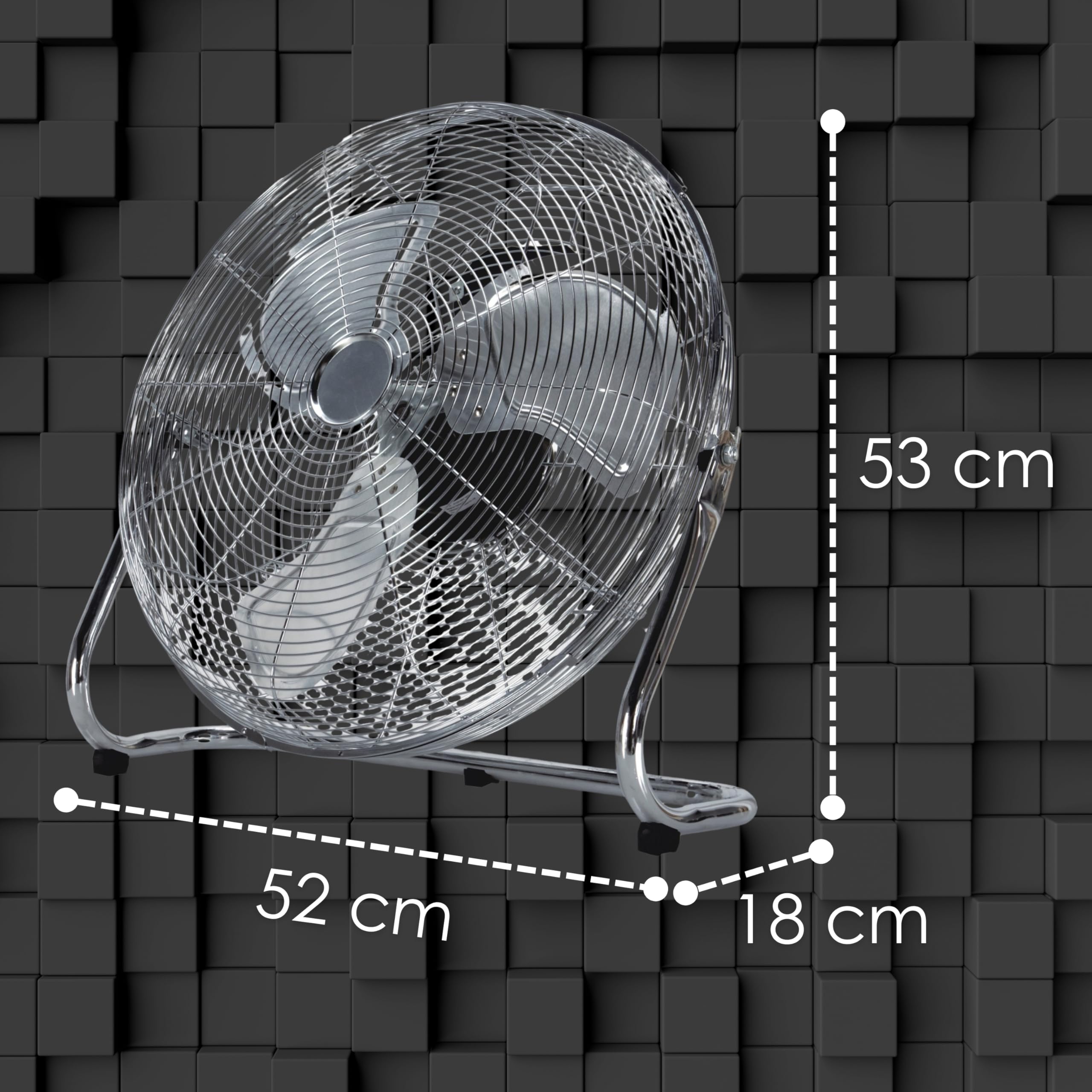 Echos Bodenventilator 46 cm 102 m³/min 1250 U/min 3 Geschwindigkeitsstufen Vollmetall