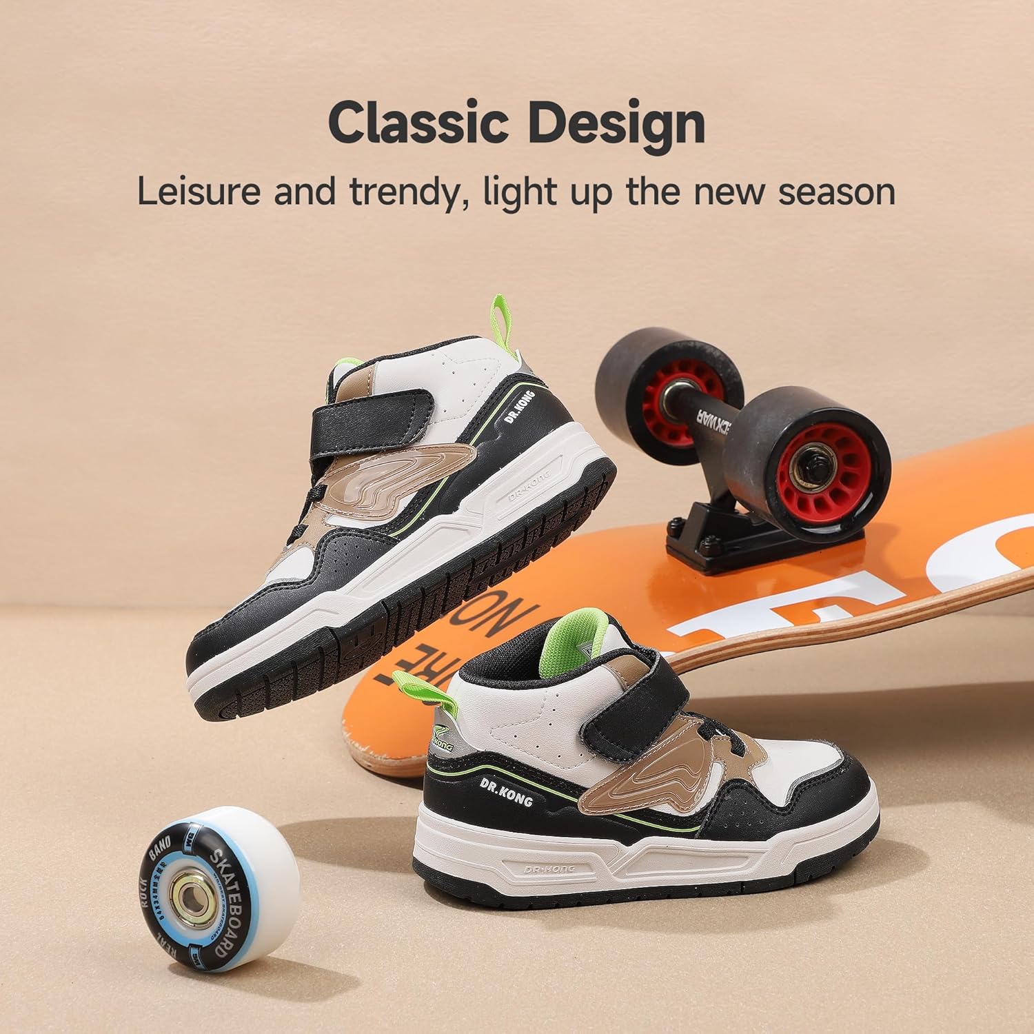 Dr Kong Boys Girls High Top Sneakers Toddler Basketball Shoes Casual Walking Athletic Adjustable Strap Shoes for Toddlers/Little Kids