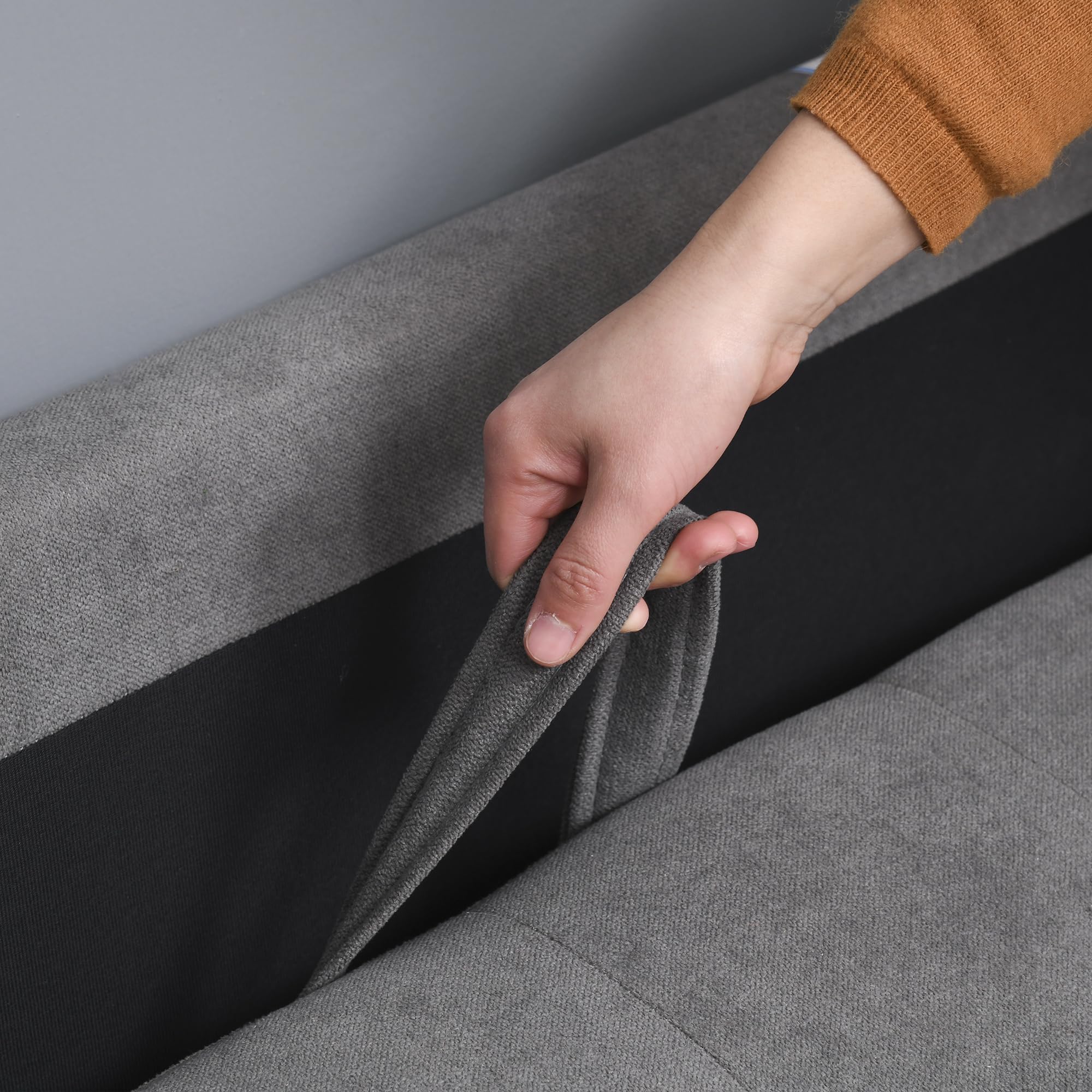 HOMCOM 2 Sitzer Sofa, Couch mit Stauraum, Holzbeine, Gepolsterter Polstersofa mit Samtoptik für Wohnzimmer, Schlafzimmer, 117x 62 x 78 cm, Grau