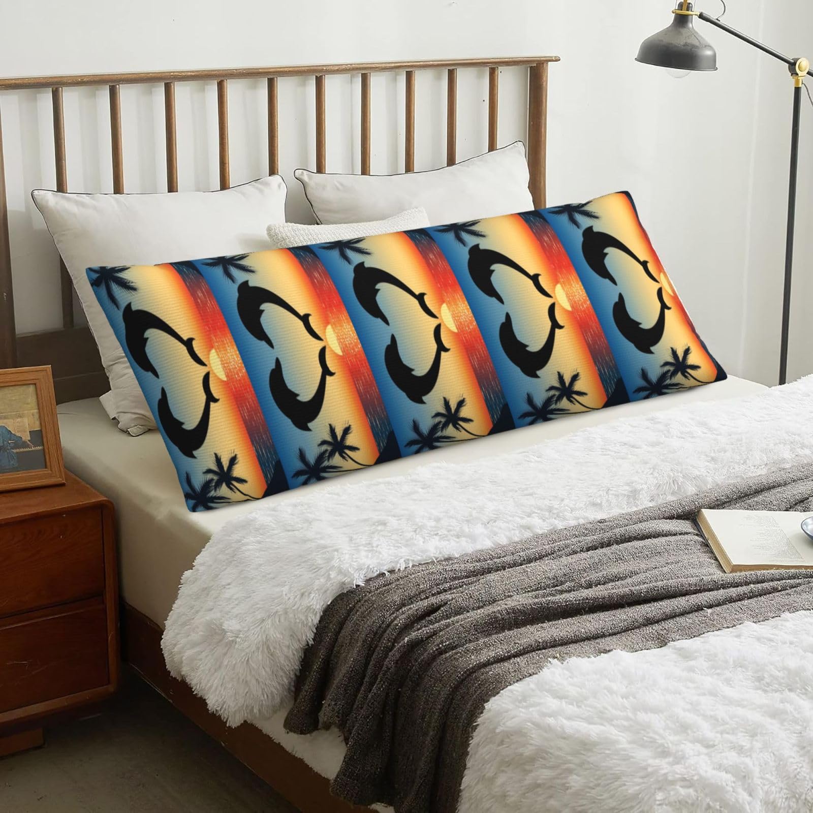 Two Dolphins Jumping Shaped Heart, Body Pillow Cover with Zipper,Long Body Pillowcase 20 x 60 in