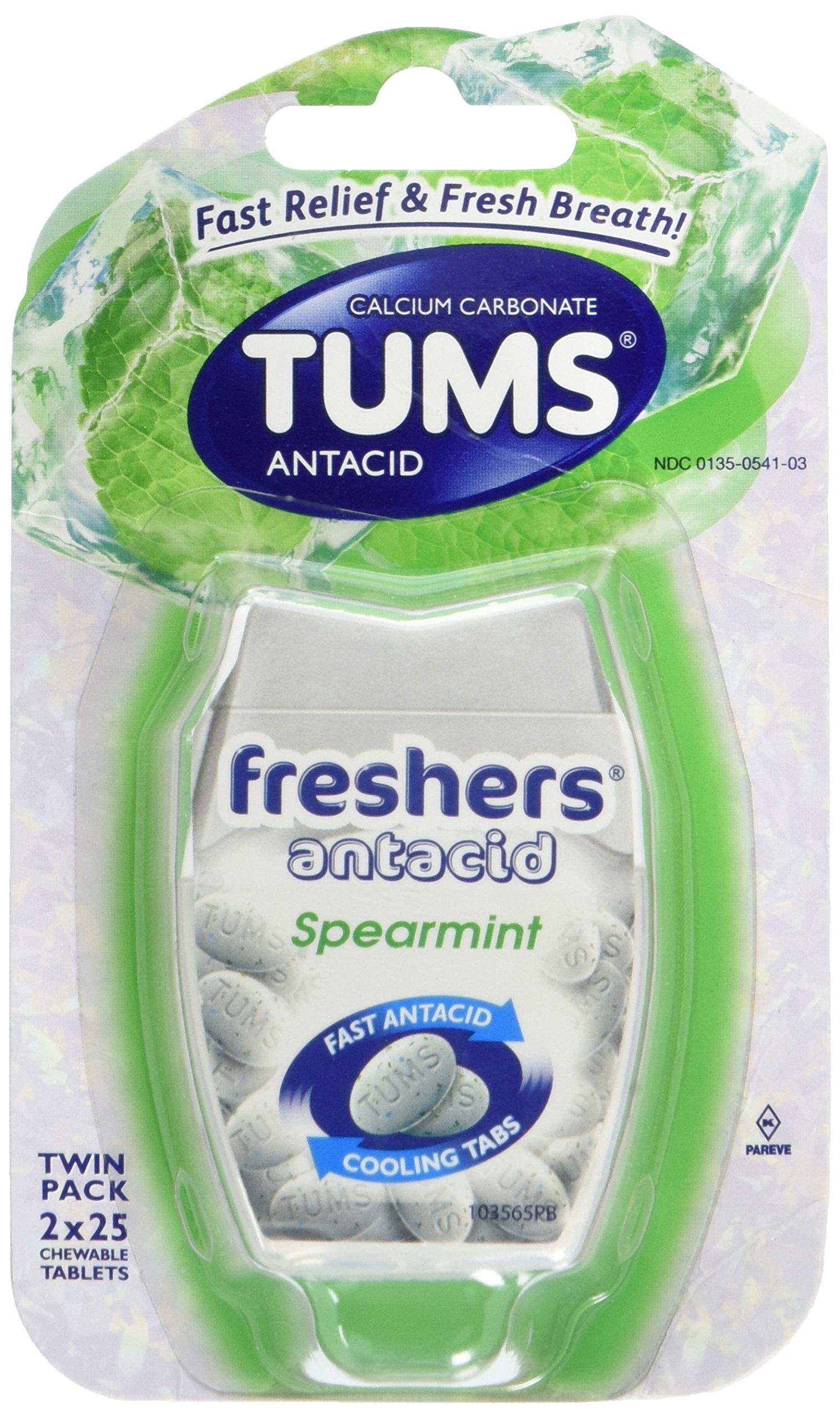 TUMS Antacid Freshers Spearmint (2 packs for a total of 100 chewable tablet)