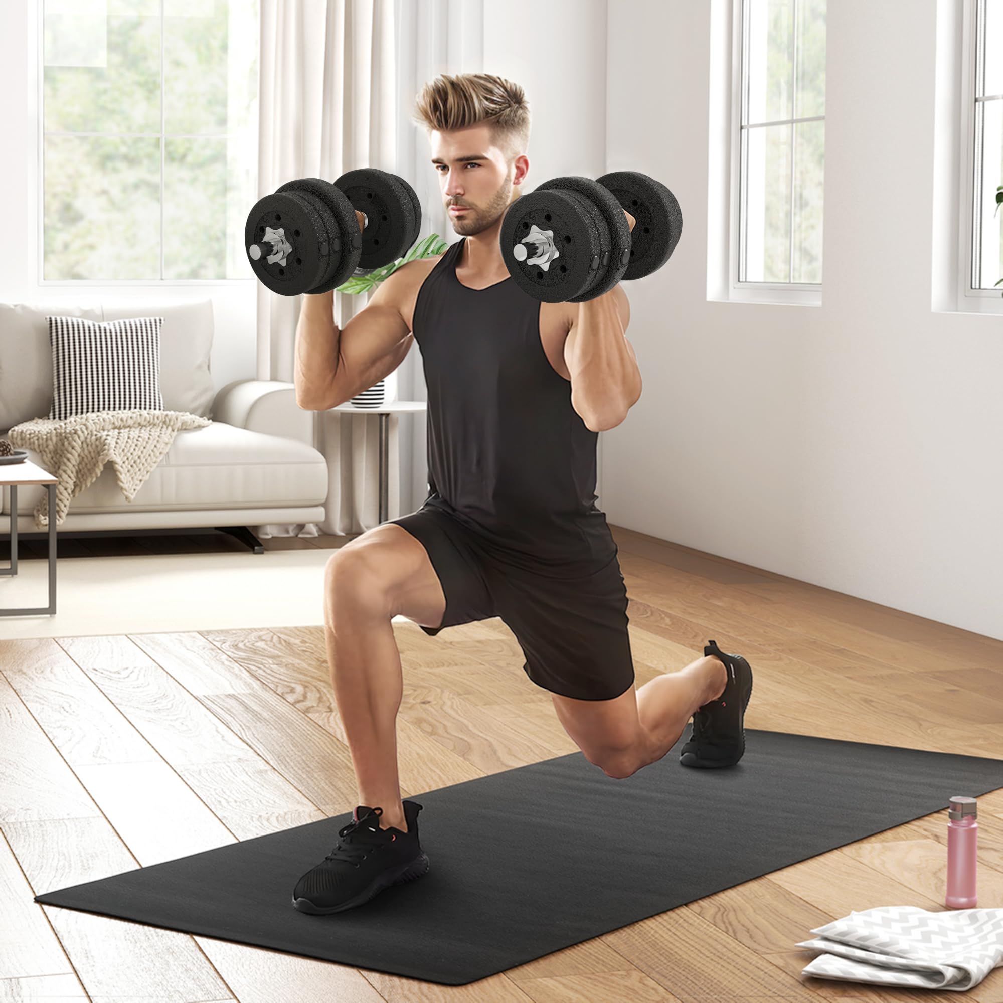 HOMCOM Ensemble d'haltères Courtes Total 25 kg, Poids Réglable Noir | Dumbbell Paires, 12 Plaques, Barres Incluses, Entraînement Musculaire & Haltérophilie, Acier Polyuréthane