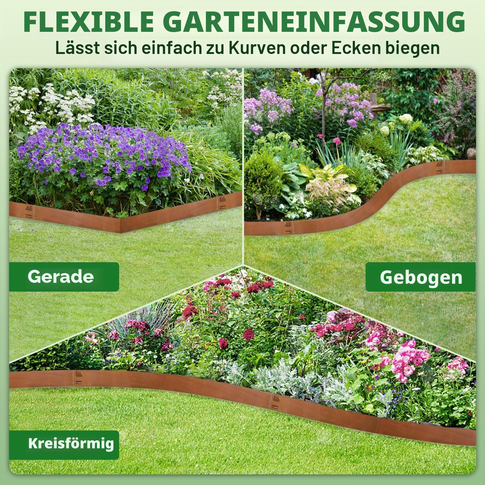 107.5cm x 5 Rasenkante Metall Cortenstahl Flexibel Beeteinfassung aus Stahl | Beetumrandung Beetbegrenzung Lawn Edging Flexible Rasenkanten für Beetumrandungen Gartenumrandung 20cm Höhe