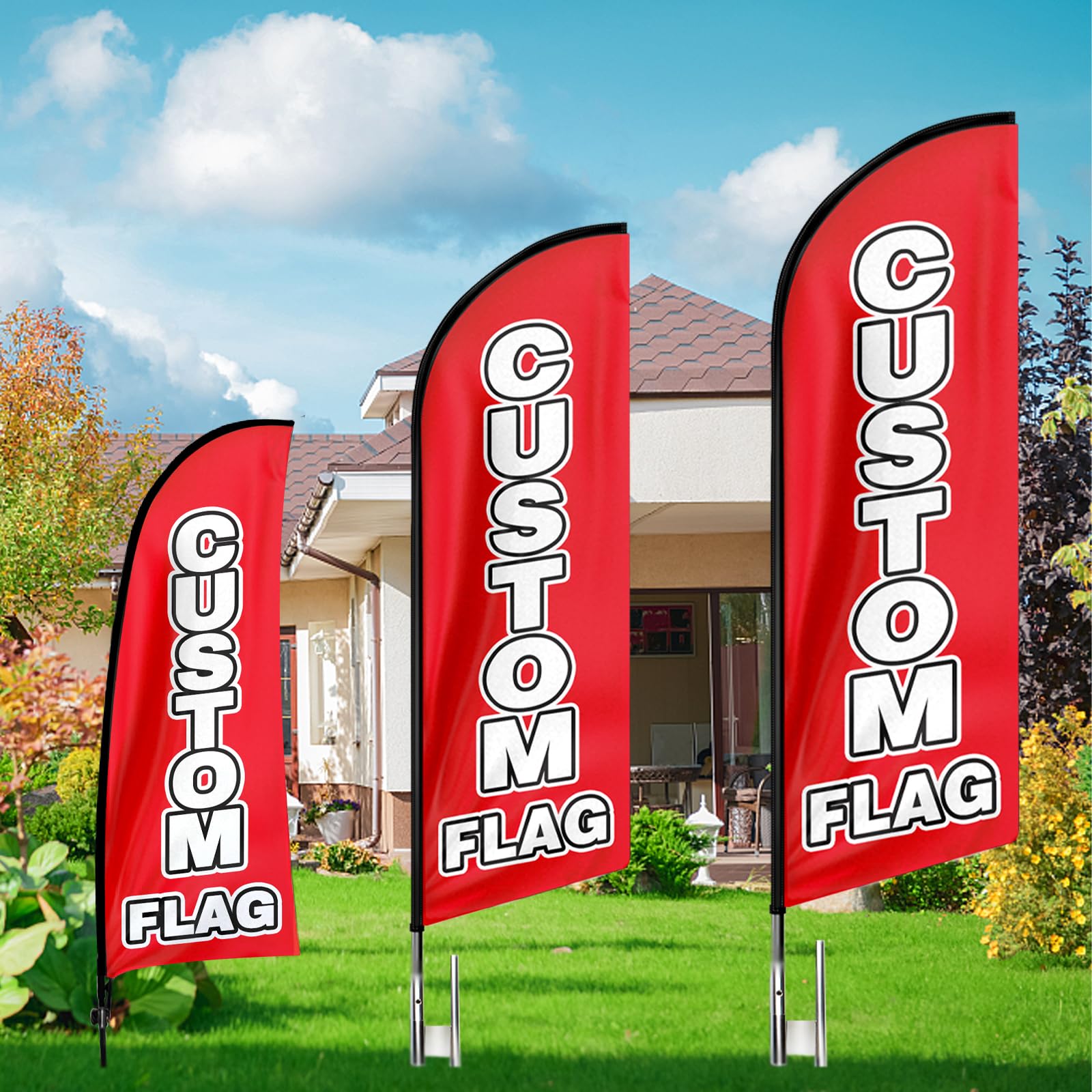 QSUM Custom Feather Flag, 7FT/11FT/15FT Custom Windless Feather Flag with Pole Kit and Ground Spike, Advertising Custom Flag Signs for Indoor Outdoor Business (15FT)