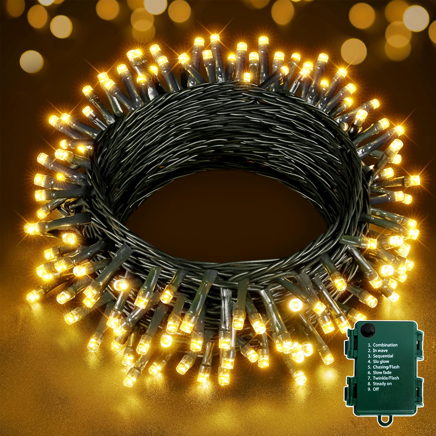 Hopexy Lichterkette outdoor Batterie, 10m 100 LED Warmweiß, mit Timer | IP44 Wasserdichte Lichterkette Batterie für Innen Außen, Garten, Hochzeit, Party, Weihnachtsbaum