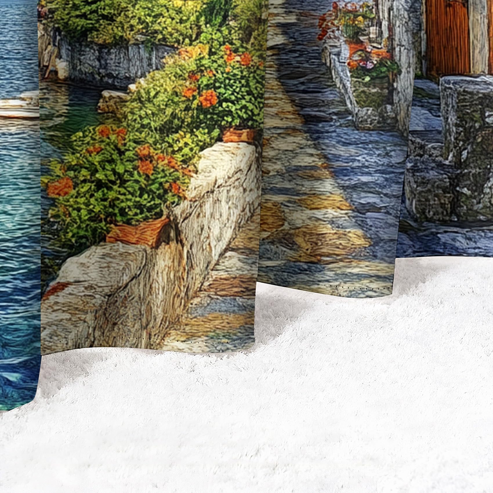 Vorhänge Blickdicht Toskana Küstenstadt, Gardinen mit Ösen, Vorhang Italien Mittelmeer Landschaft für Schlafzimmer Wohnzimmer Thermovorhang Dekoration Curtains 170 x 200cm (H x B) s1YU&Q-103