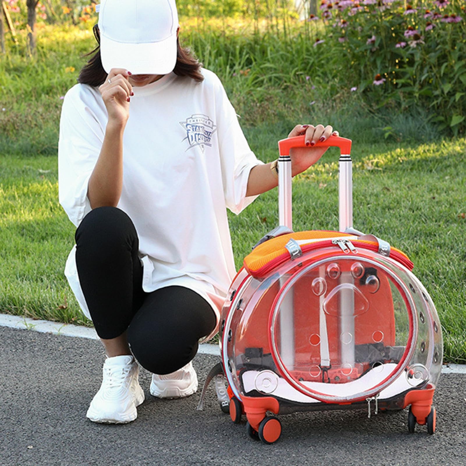 Maletín para mascotas con orificios de ventilación transparentes, ruedas silenciosas, mochila portátil para gatos y perros, mochila transportadora para mascotas con opciones de transporte