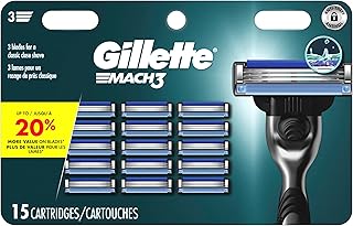 Gillette Mach3 Men's Razor Blade Refills, 15 Refills