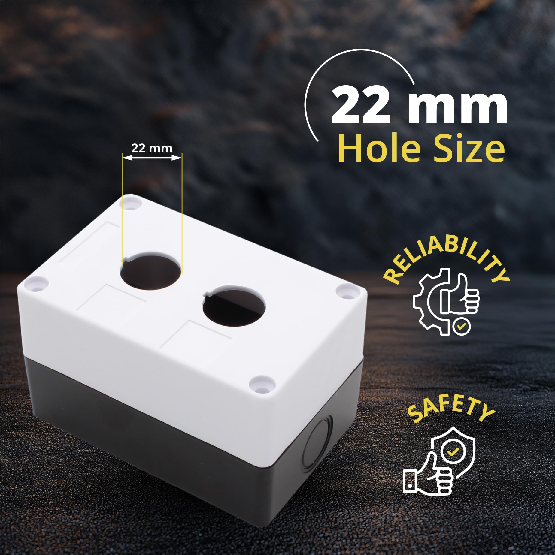 Caja de estación de control de interruptor de botón – 22 mm, doble agujero de botón, a prueba de polvo e impermeable, 1NO/1NC, material ABS, modelo JL-BX2 (blanco y negro) (paquete de 2)
