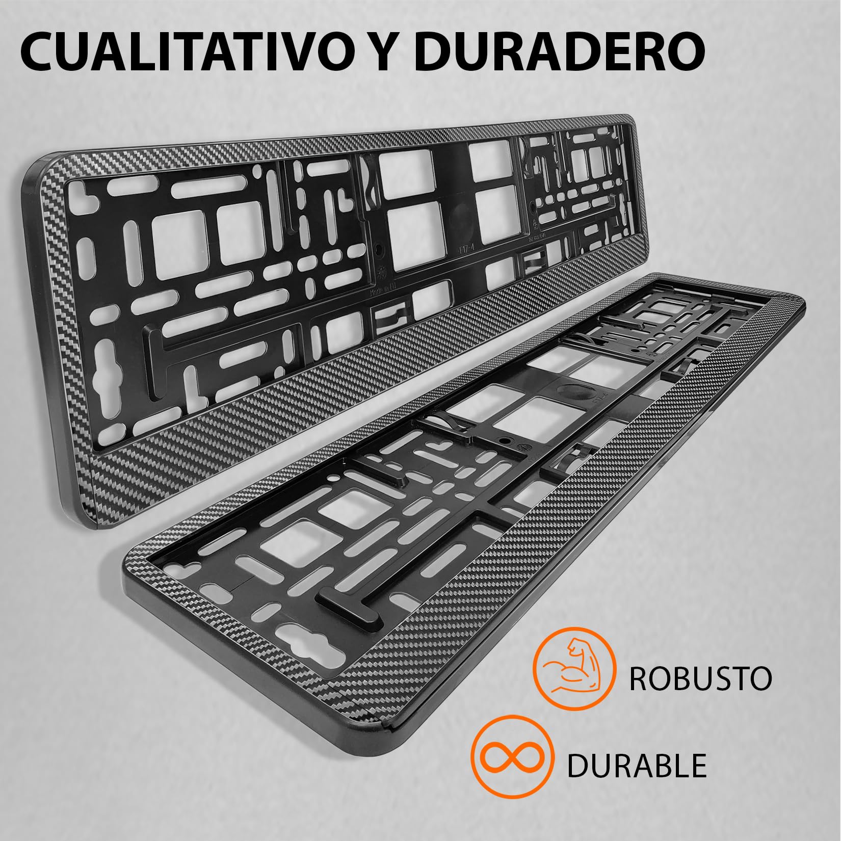 Portamatriculas Coche 520x110 mm - Soporte Matricula [2 uds.] - con 8 Tornillos - Carbono - fácil, Duradero y Resistente - Porta Matricula Auto Homologado Apto para Todos los vehículos - 52x11 cm