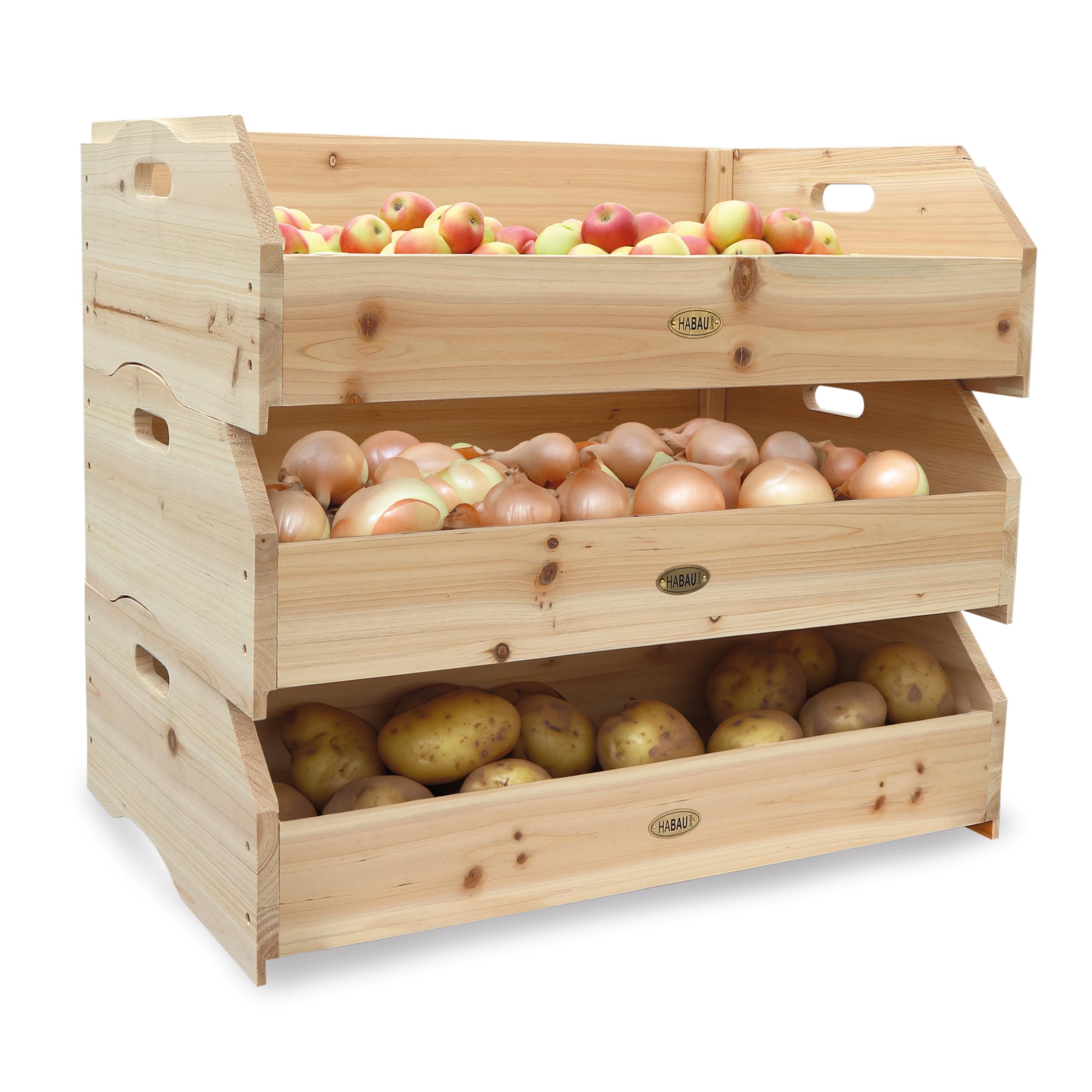 HABAU Stapelkiste Maxi im 3er Set aus Massivholz | Stapelbar, je Kiste 59 x 38 x 18 cm, aus FSC®-zertifiziertem unbehandeltem Holz