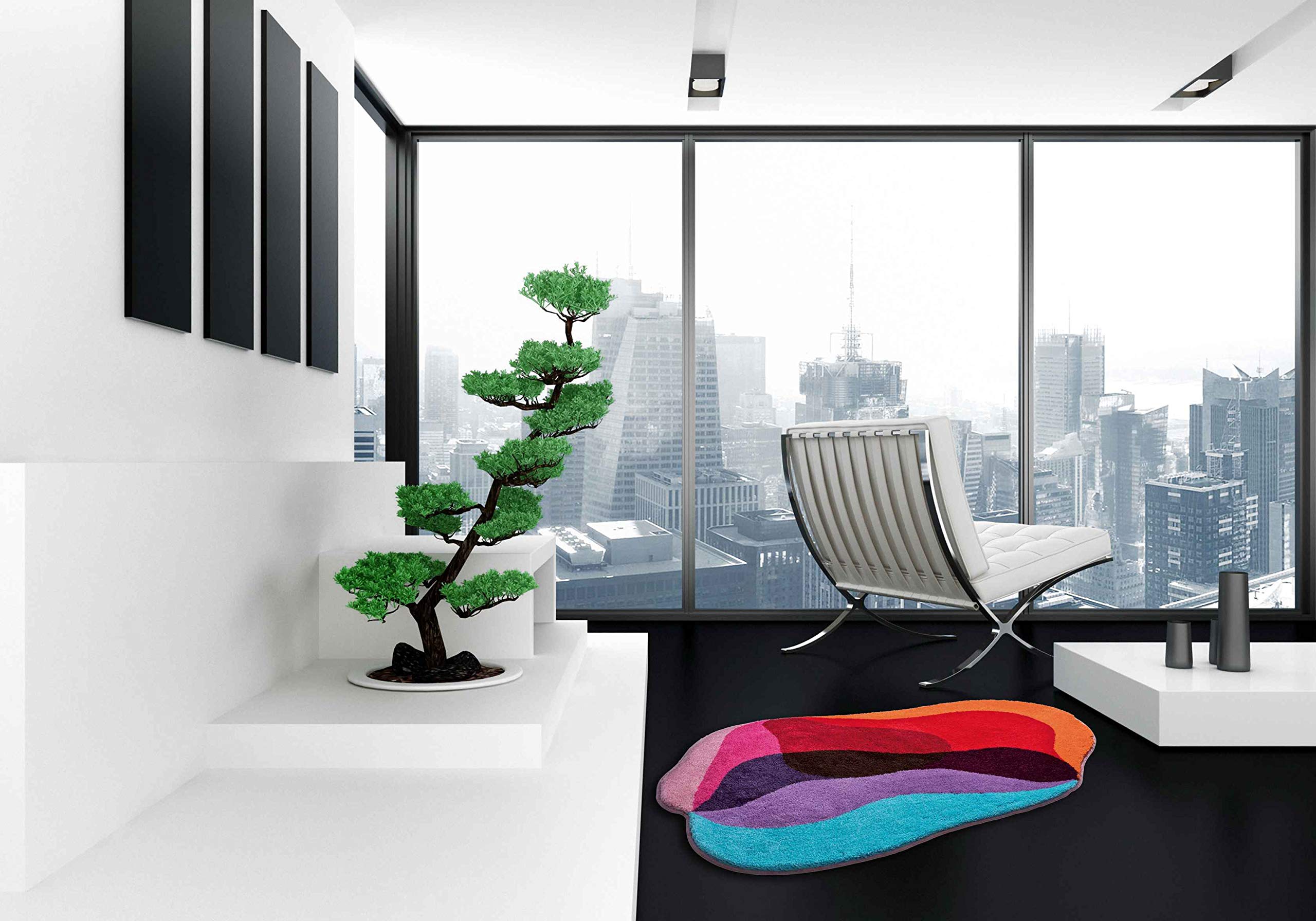 Grund KARIM RASHID Exklusiver Designer Badteppich 100% Polyacryl, ultra soft, rutschfest, ÖKO-TEХ-zertifiziert, 5 Jahre Garantie, KARIM 21, Badematte 90x130 cm, rot-bleu
