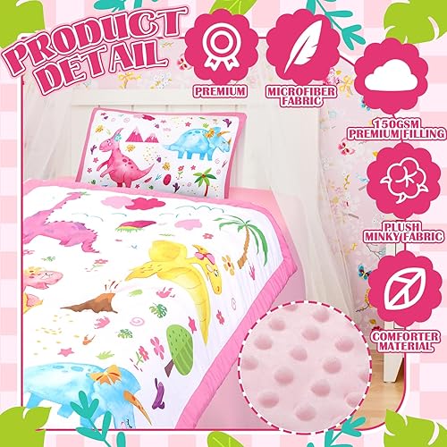 Miniatura 2 de Peryiter Juego de ropa de cama para niñas pequeñas, 4 piezas, color rosa, ultra suave, incluye edredón, sábana bajera, sábana encimera y funda de